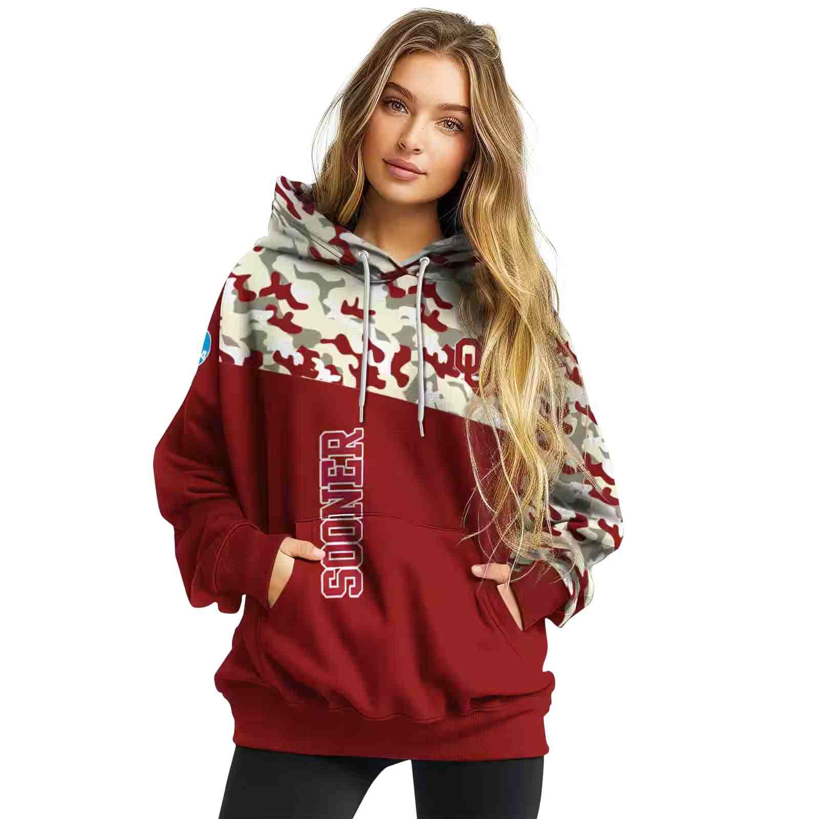 custom oklahoma sooners camo pattern crimson hoodie high quality