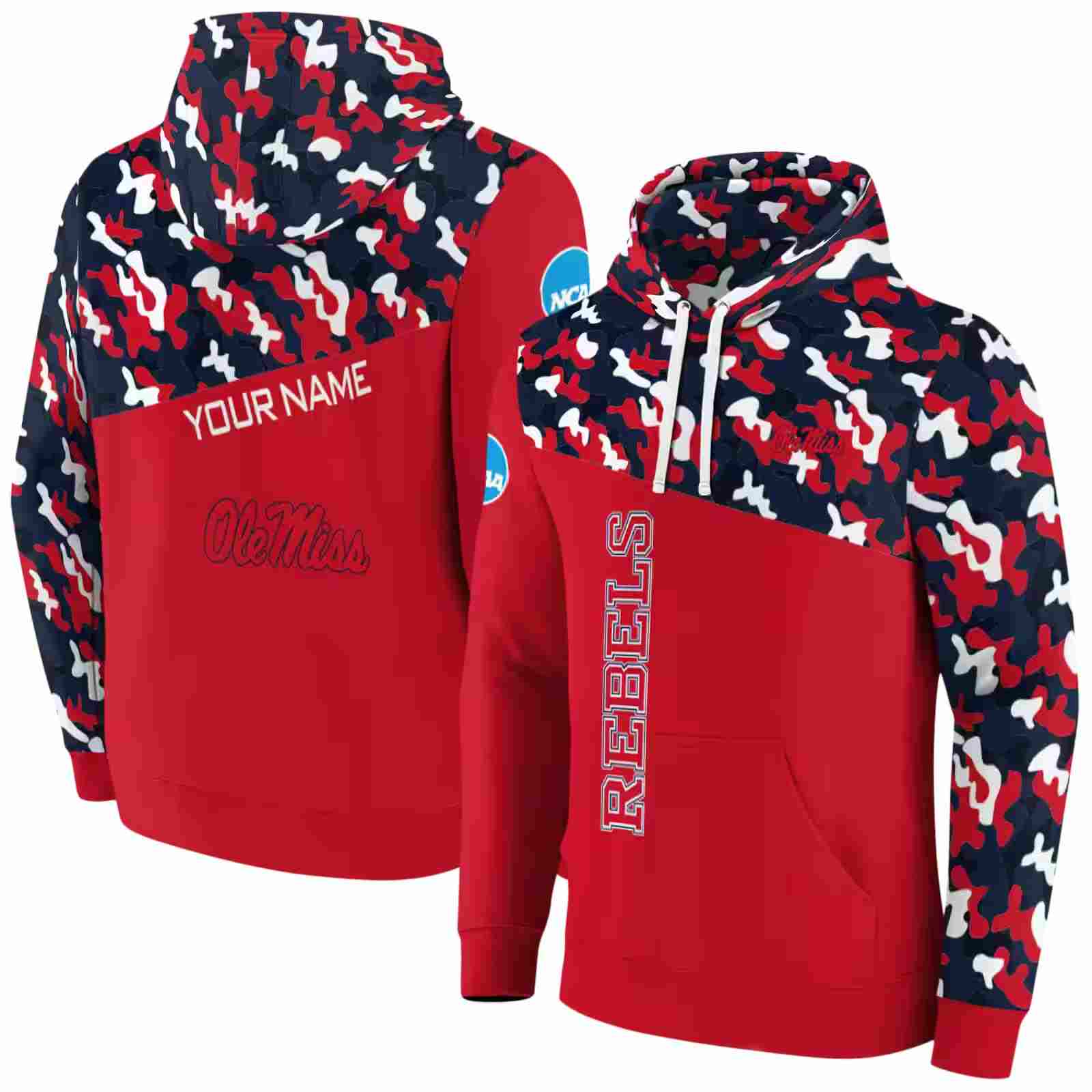 custom ole miss rebels camo pattern red hoodie fashion forward