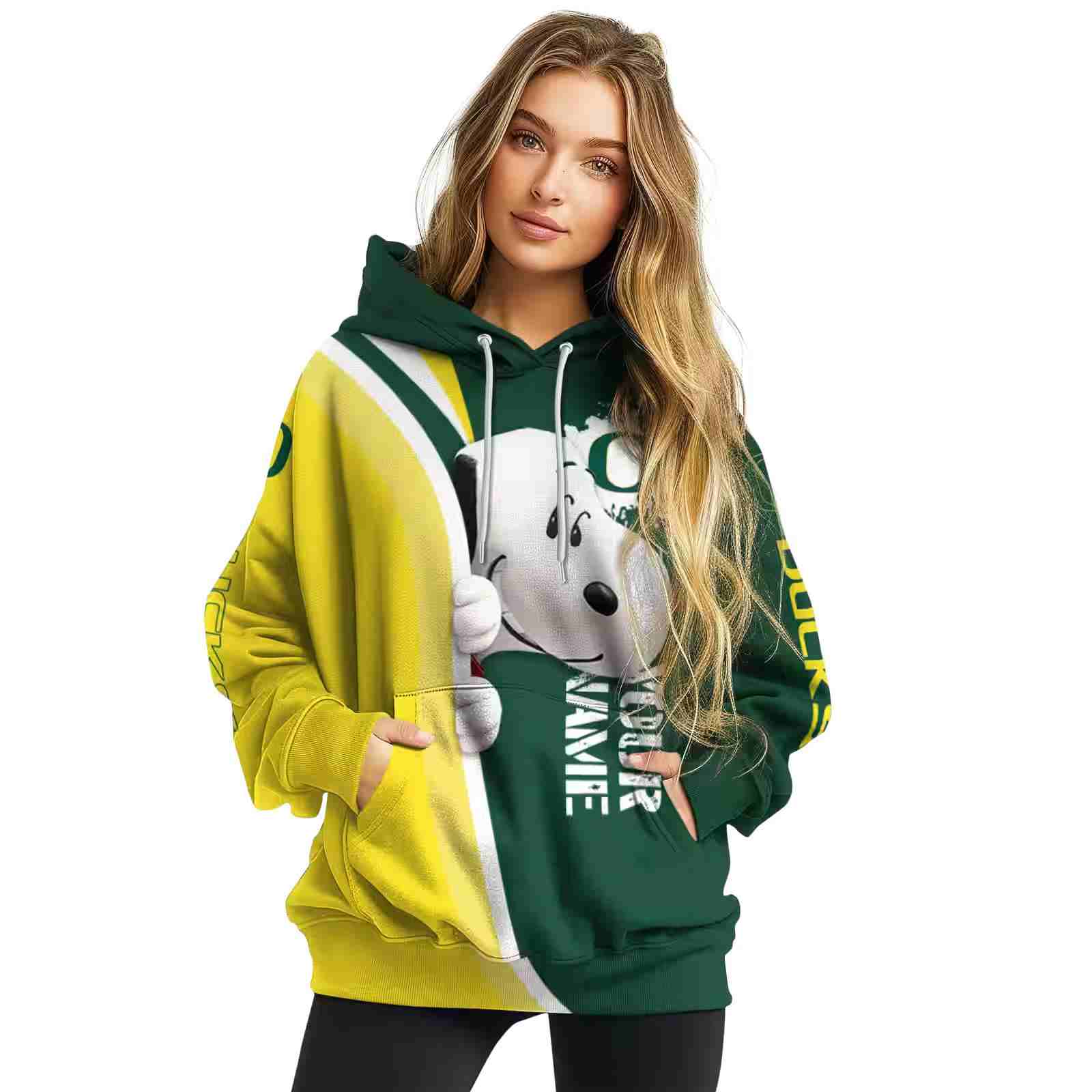 custom oregon ducks peeking snoopy green hoodie high quality