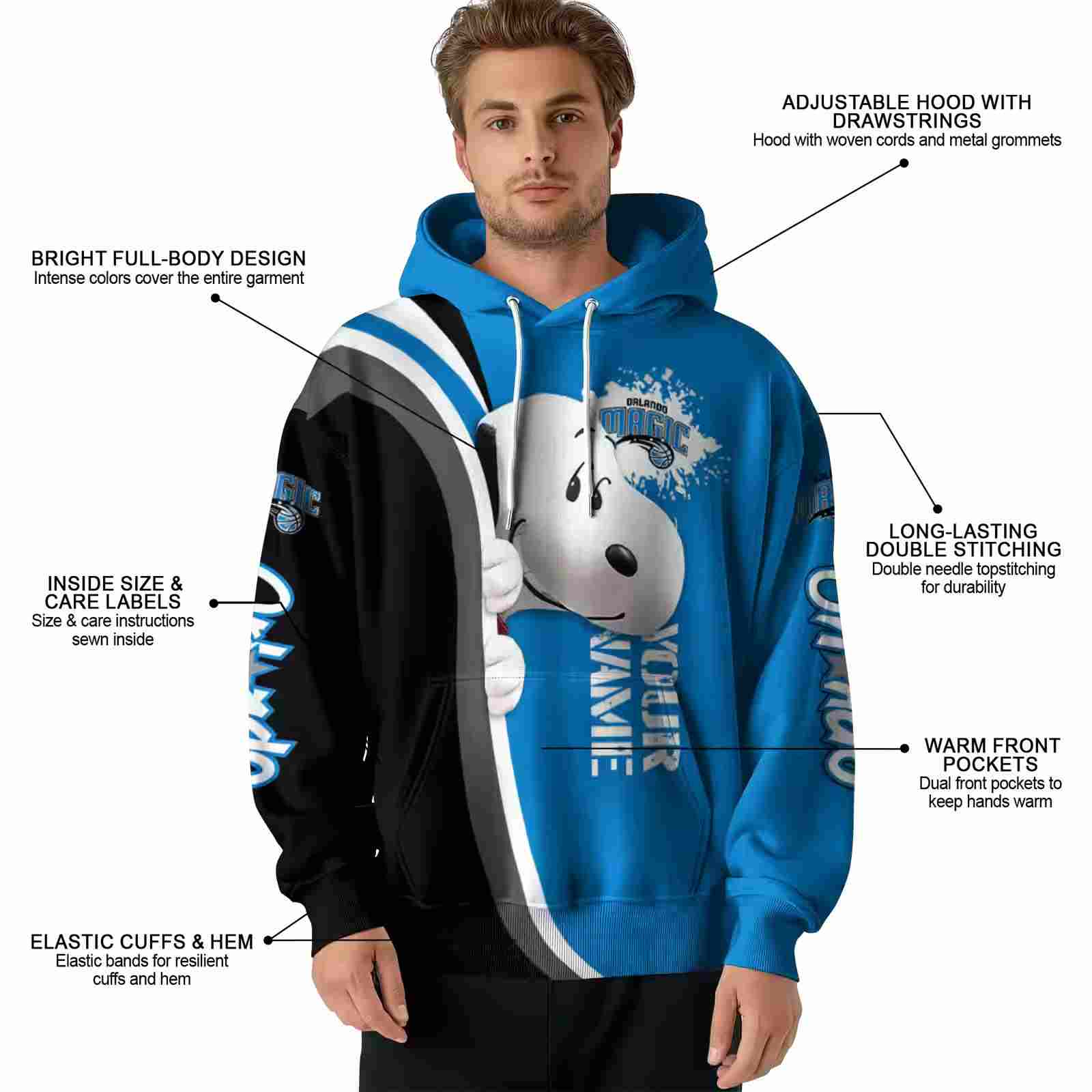 custom orlando magic peeking snoopy blue hoodie latest model