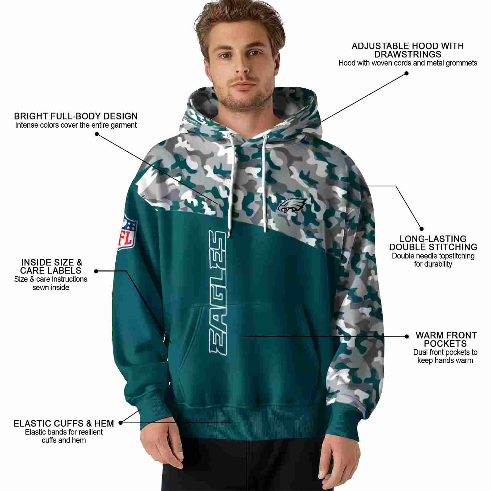 custom philadelphia eagles camo pattern green hoodie latest model