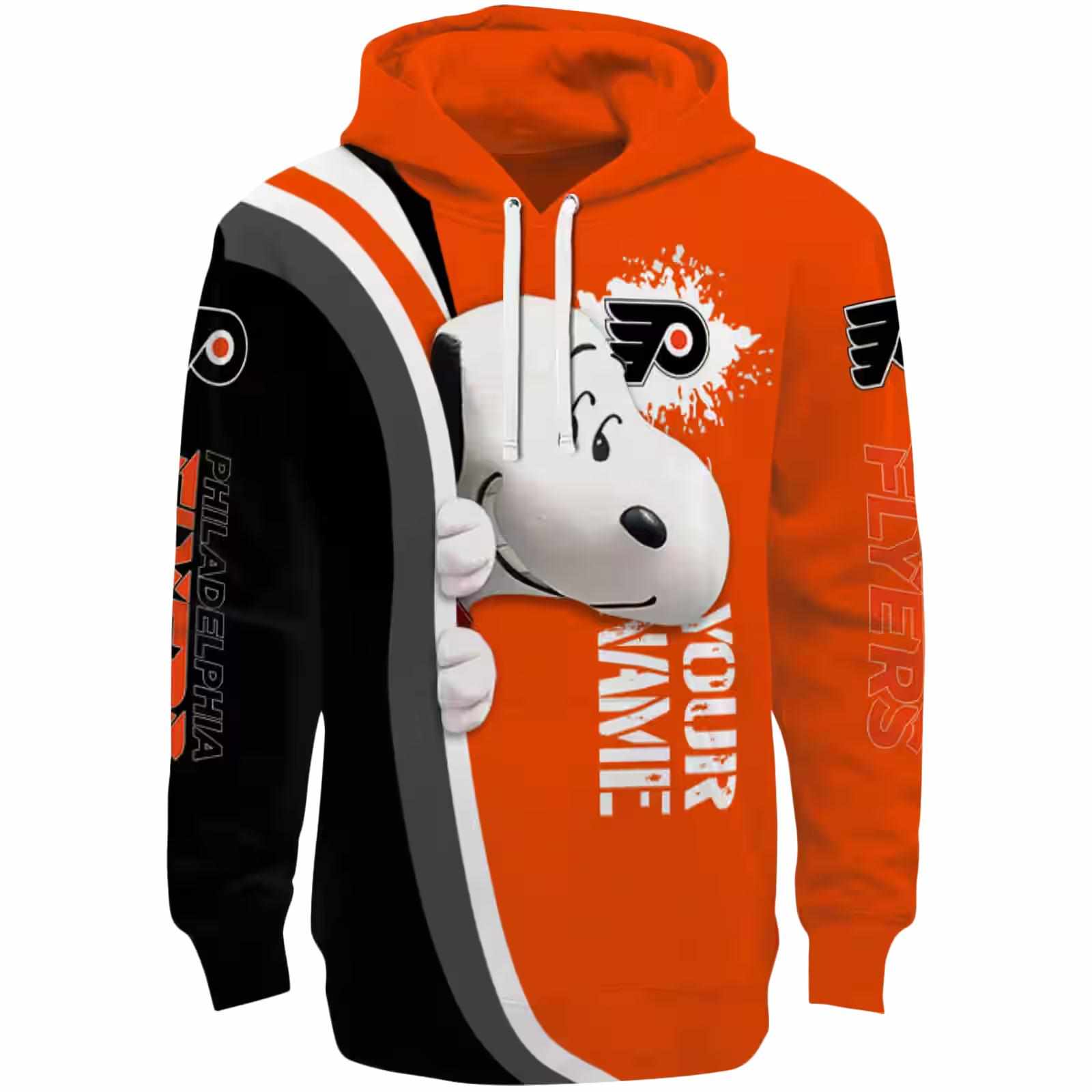 Custom Philadelphia Flyers Peeking Snoopy Orange Hoodie