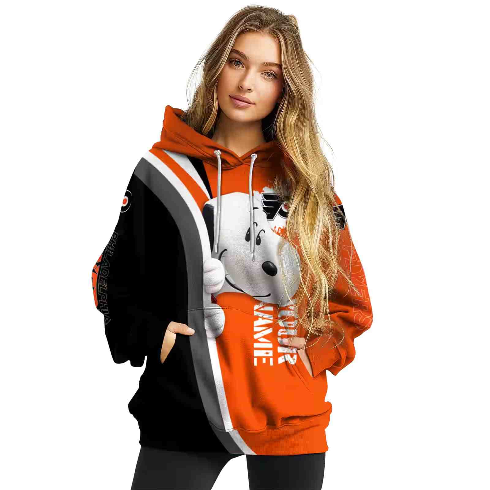 custom philadelphia flyers peeking snoopy orange hoodie high quality