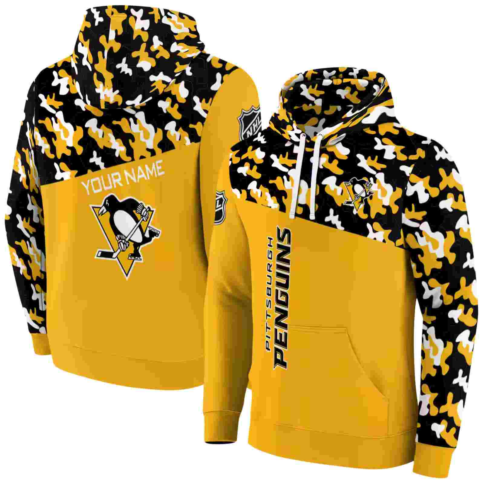 custom pittsburgh penguins camo pattern yellow hoodie fashion forward