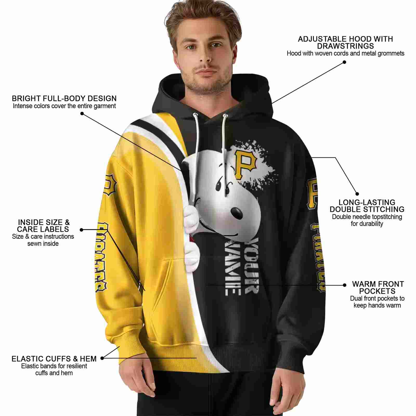 custom pittsburgh pirates peeking snoopy black hoodie latest model