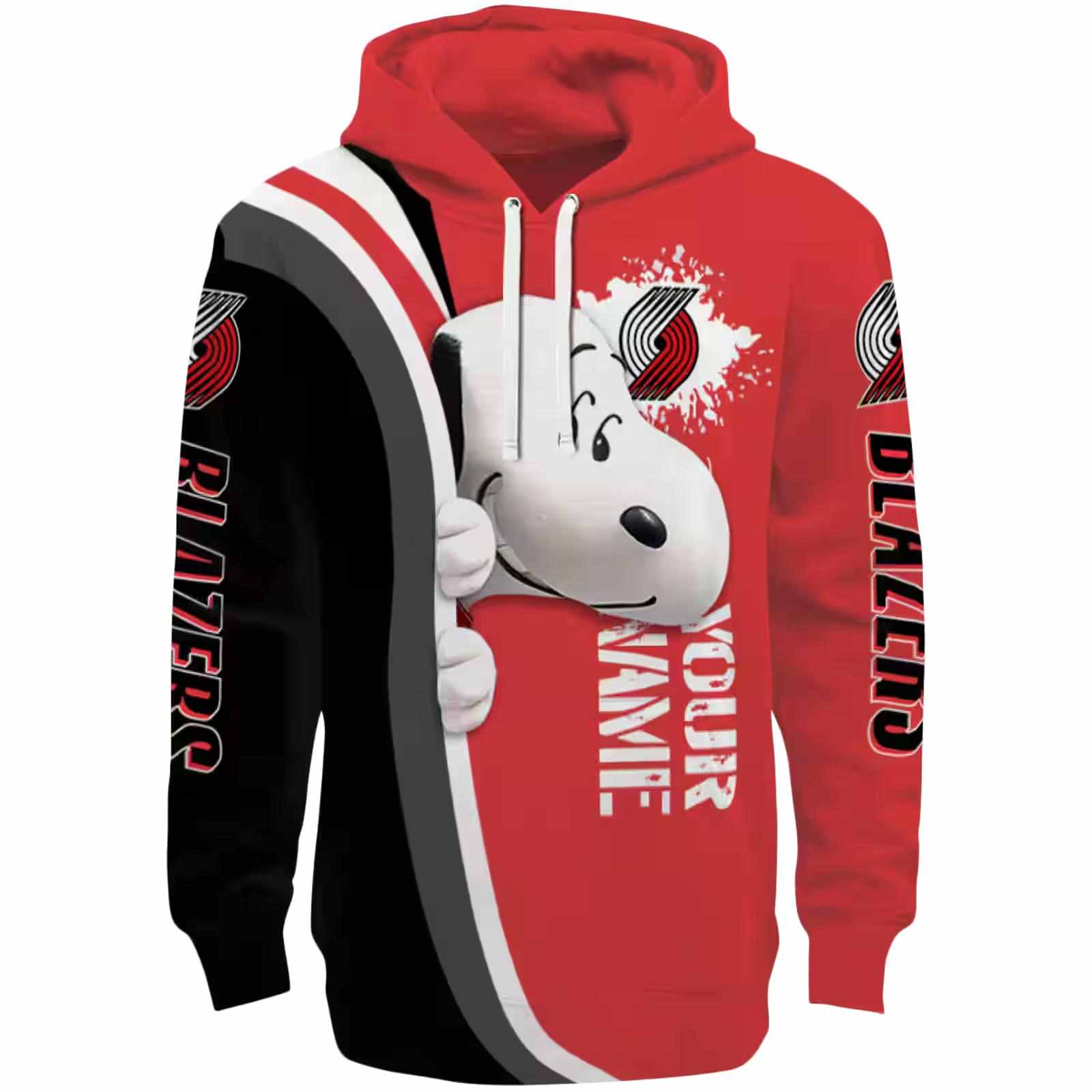 Custom Portland Trail Blazers Peeking Snoopy Red Hoodie