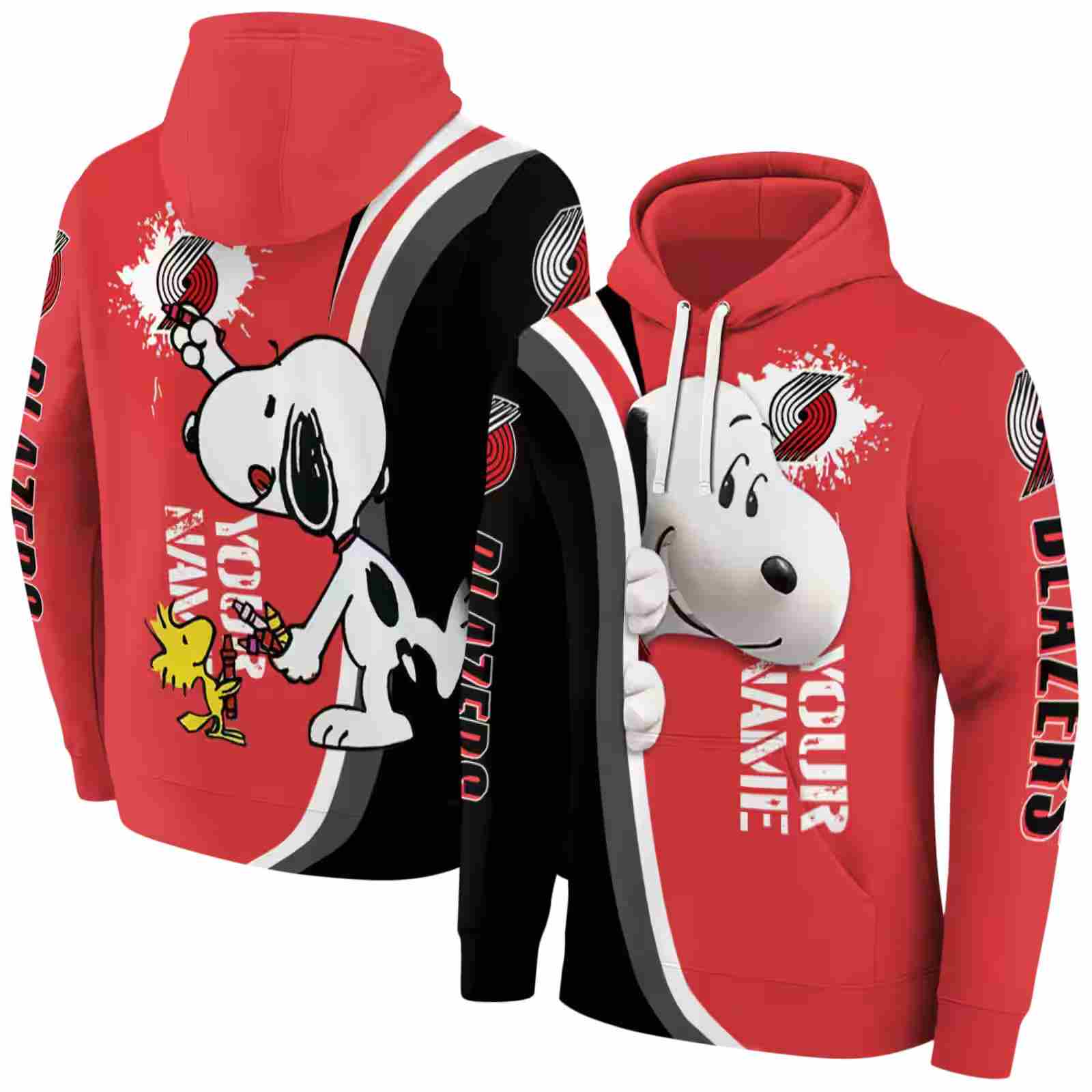 custom portland trail blazers peeking snoopy red hoodie fashion forward