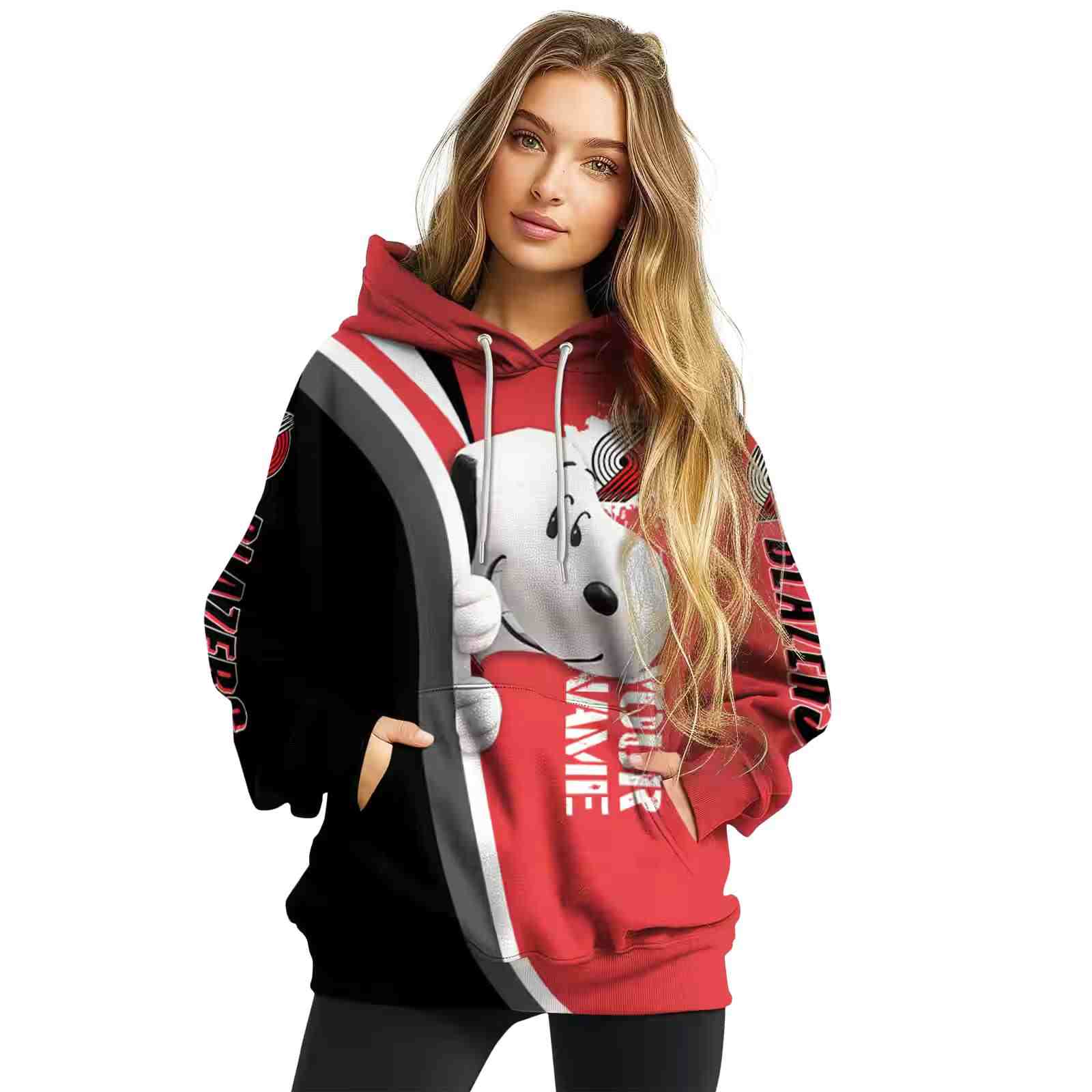 custom portland trail blazers peeking snoopy red hoodie high quality