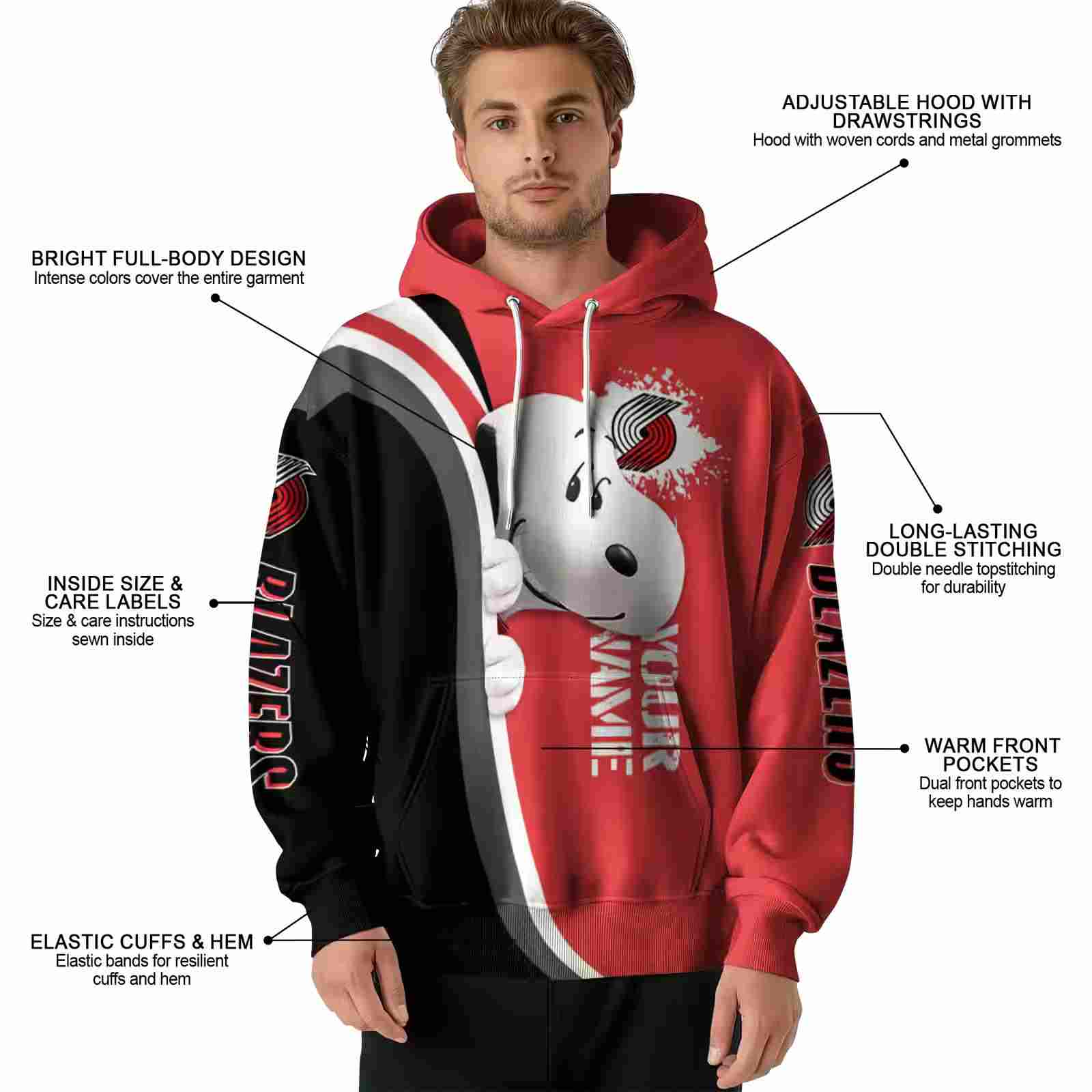 custom portland trail blazers peeking snoopy red hoodie latest model