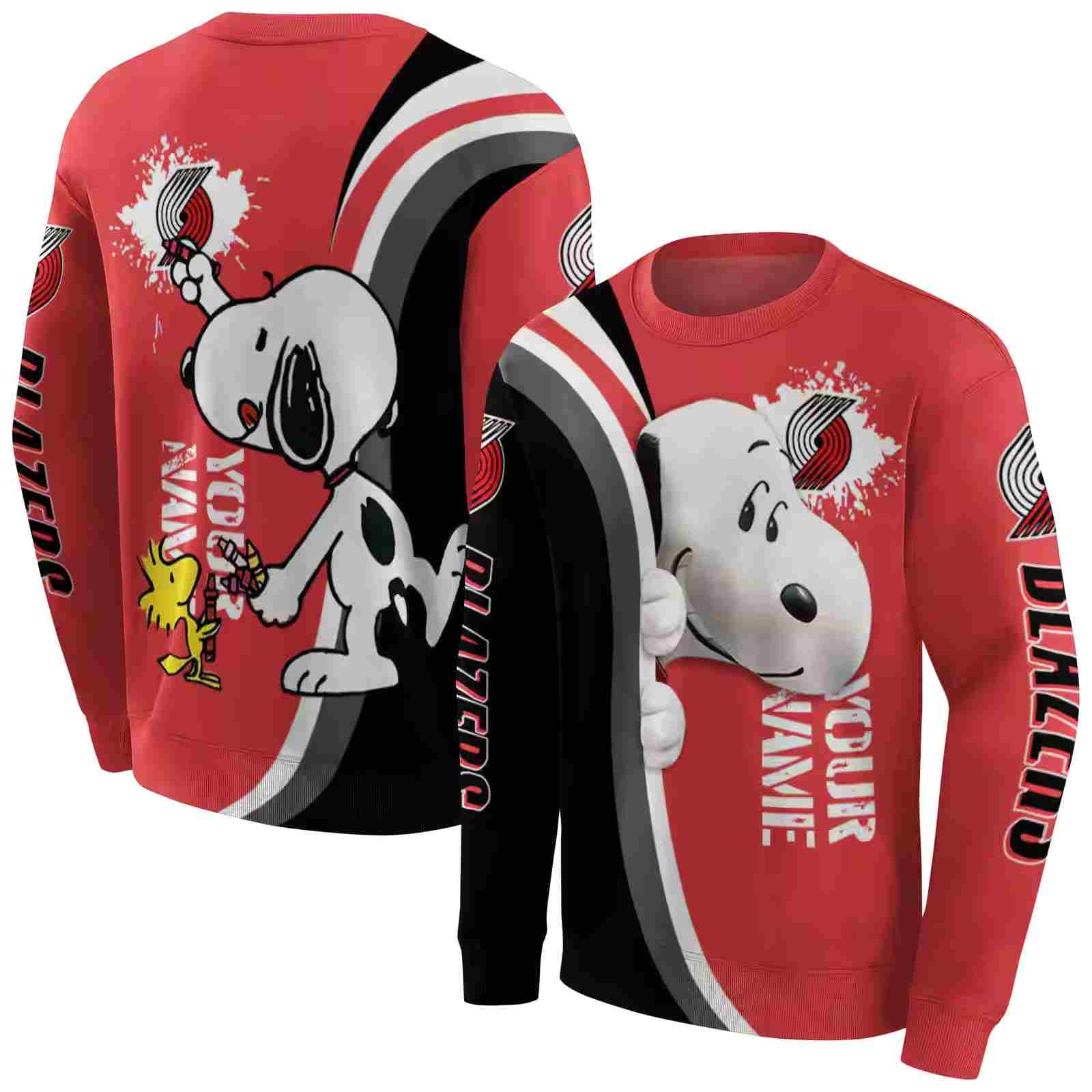 custom portland trail blazers peeking snoopy red hoodie premium grade