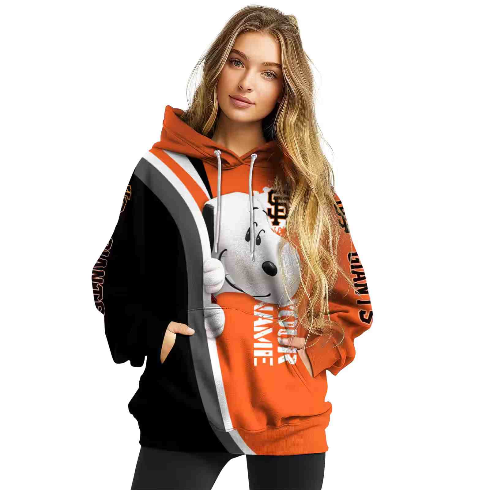 custom san francisco giants peeking snoopy orange hoodie high quality