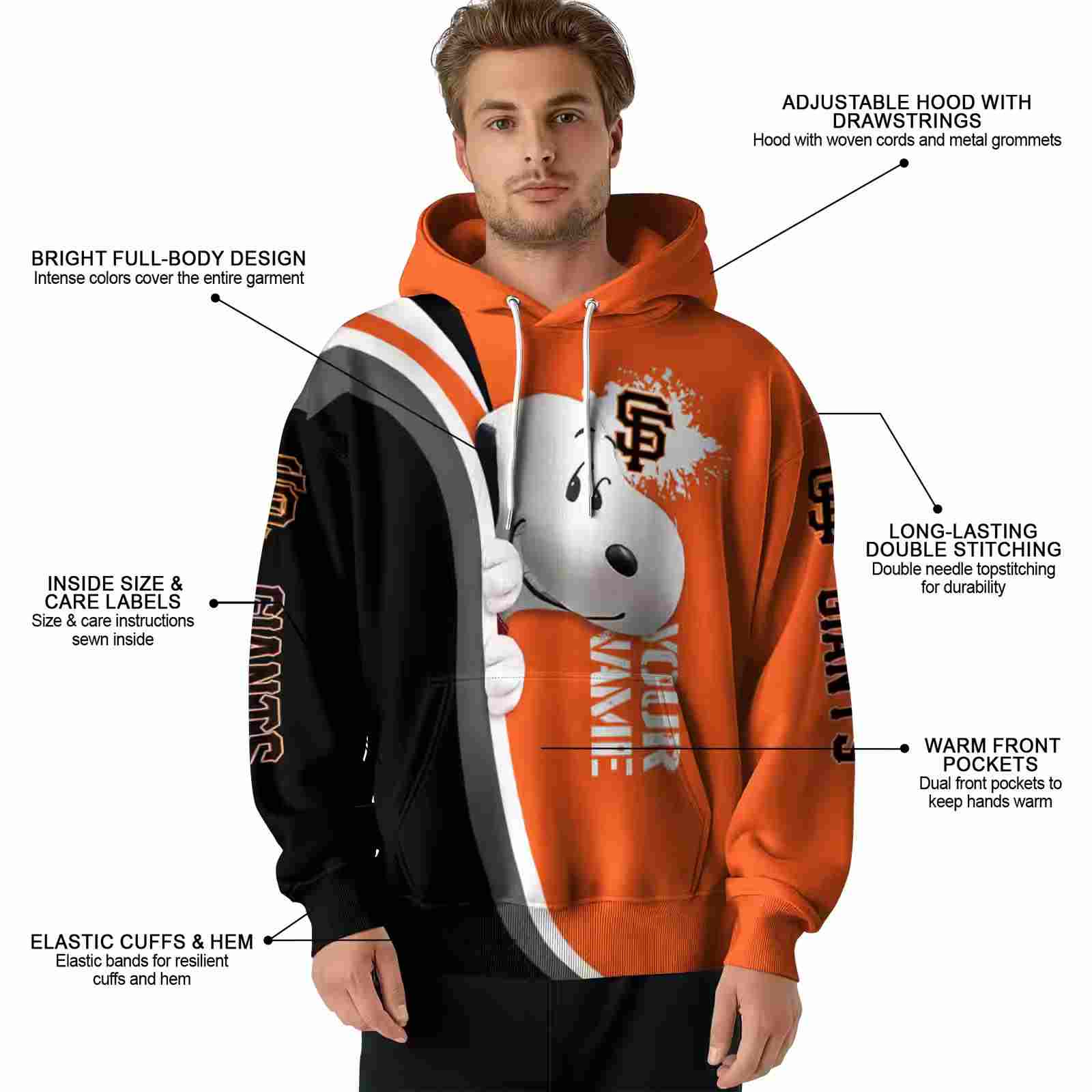 custom san francisco giants peeking snoopy orange hoodie latest model