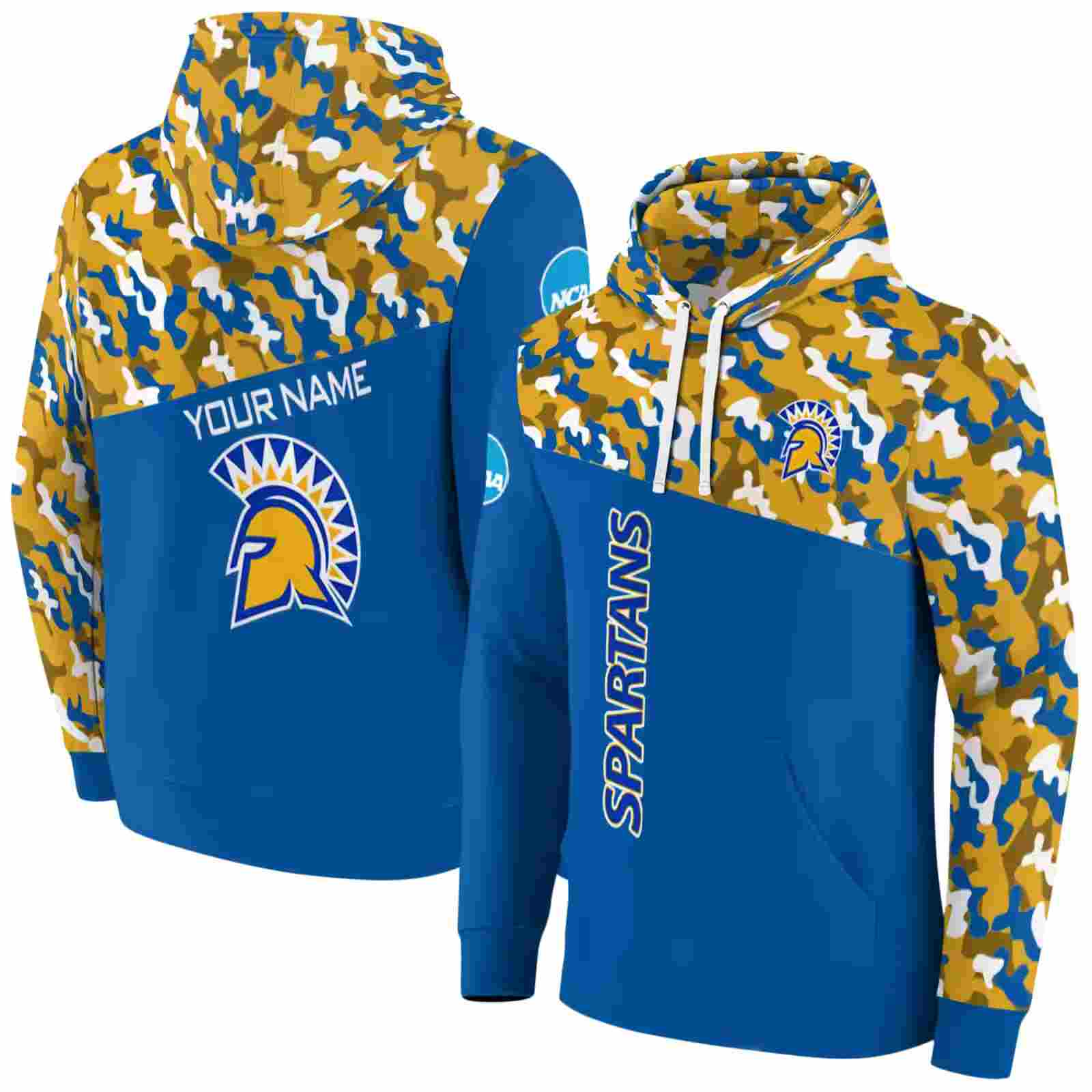 custom san jose state spartans camo pattern blue hoodie fashion forward