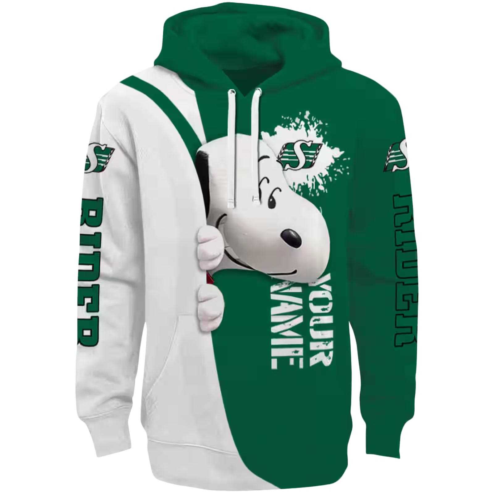 Custom Saskatchewan Roughriders Peeking Snoopy Green Hoodie