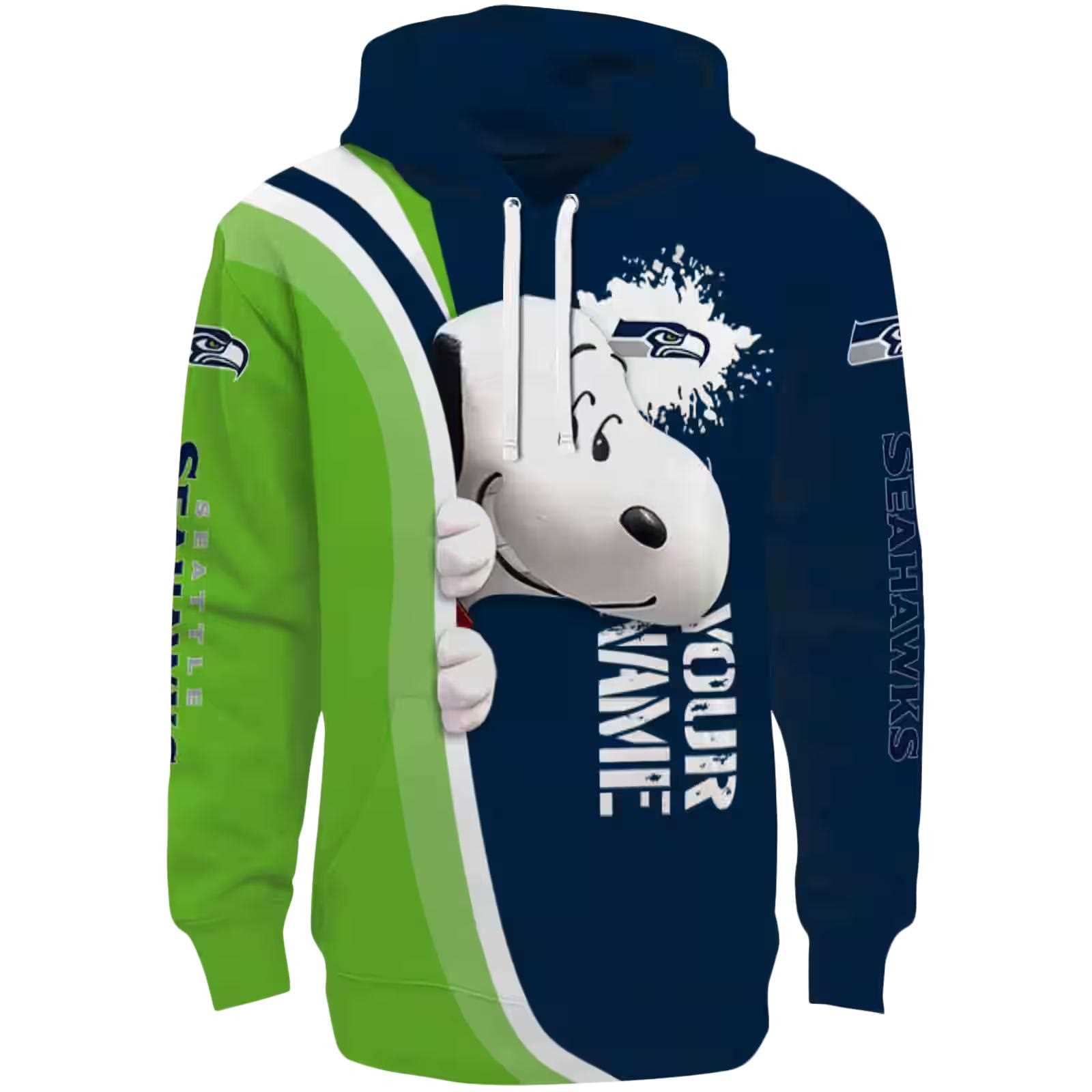 Custom Seattle Seahawks Peeking Snoopy Blue Hoodie