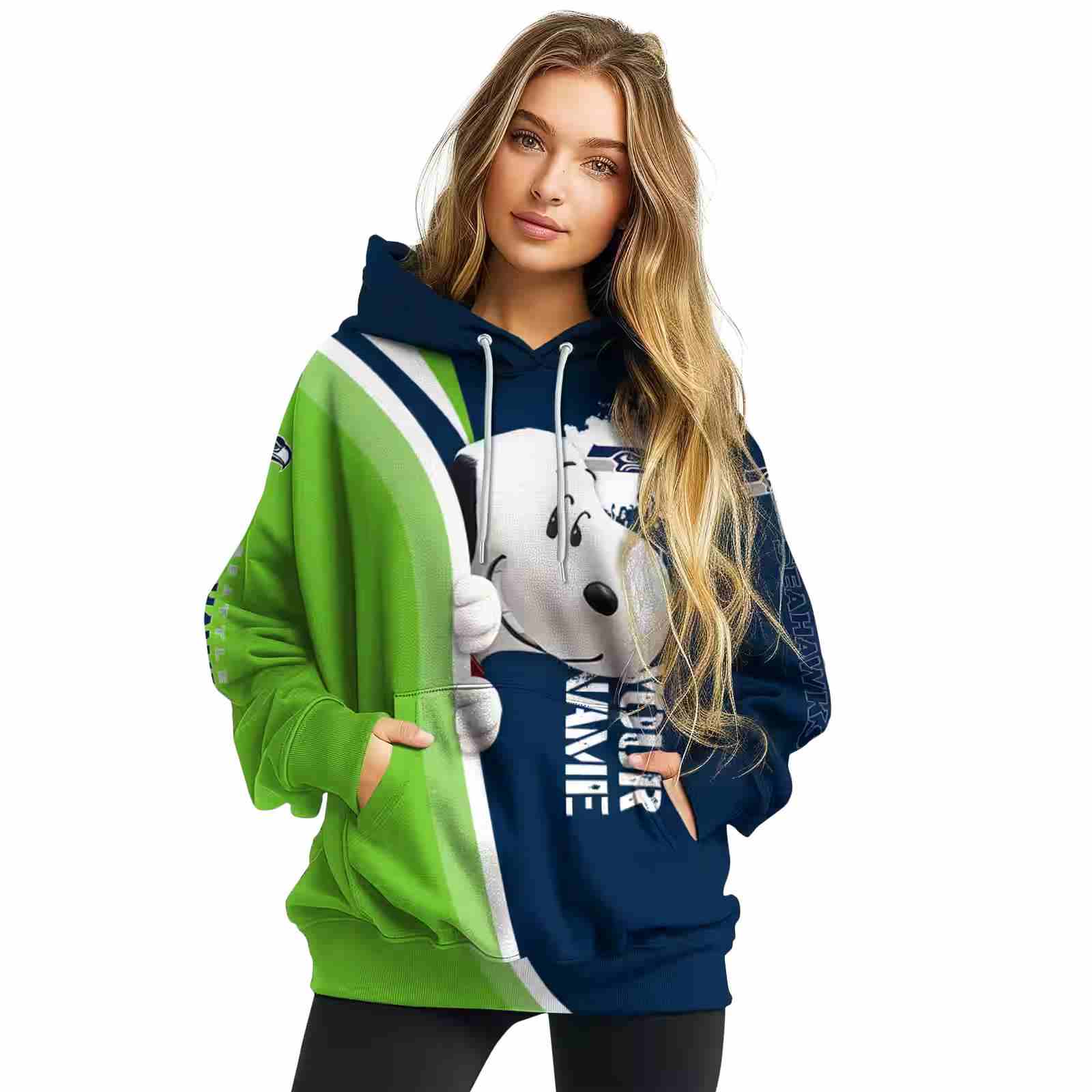 custom seattle seahawks peeking snoopy blue hoodie high quality