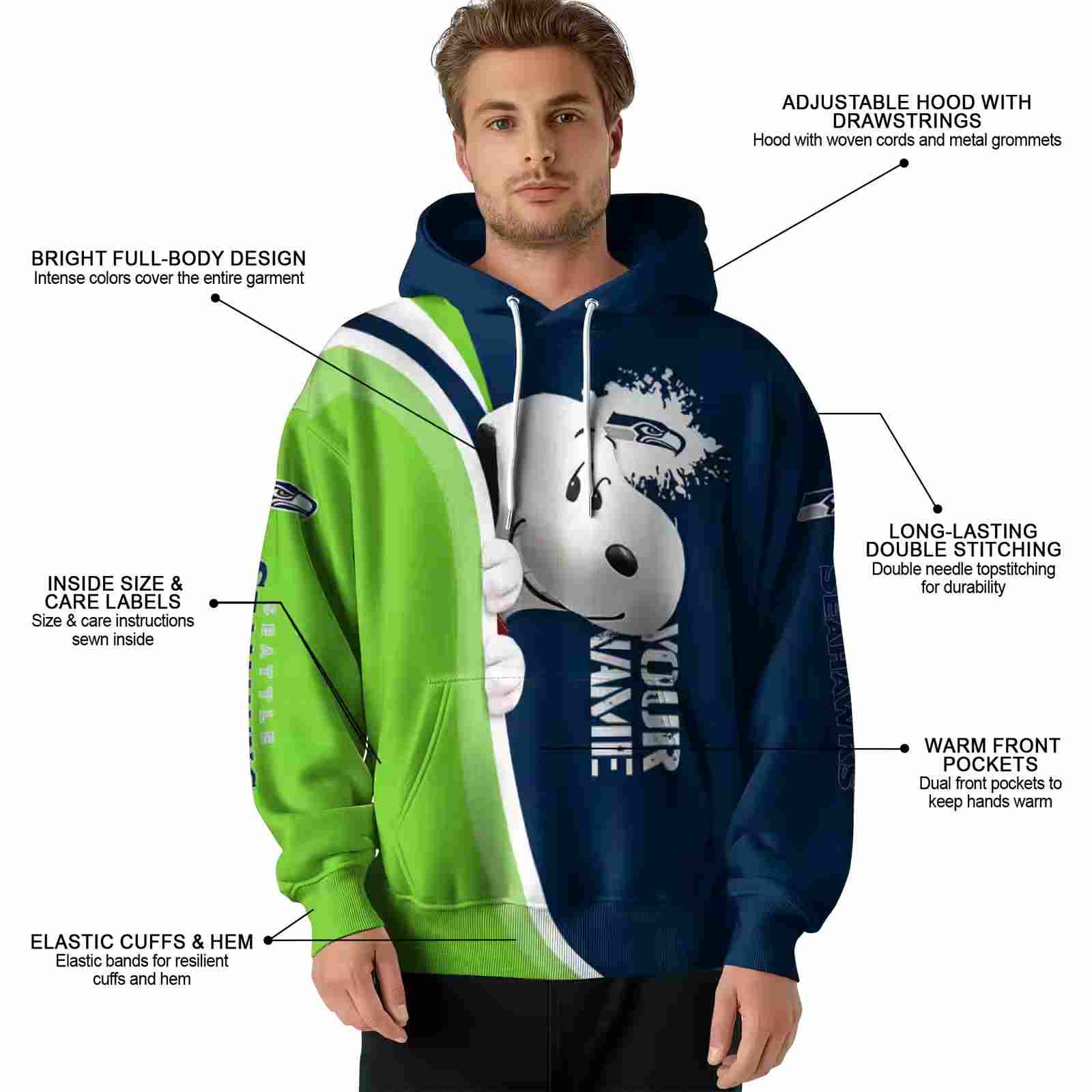 custom seattle seahawks peeking snoopy blue hoodie latest model