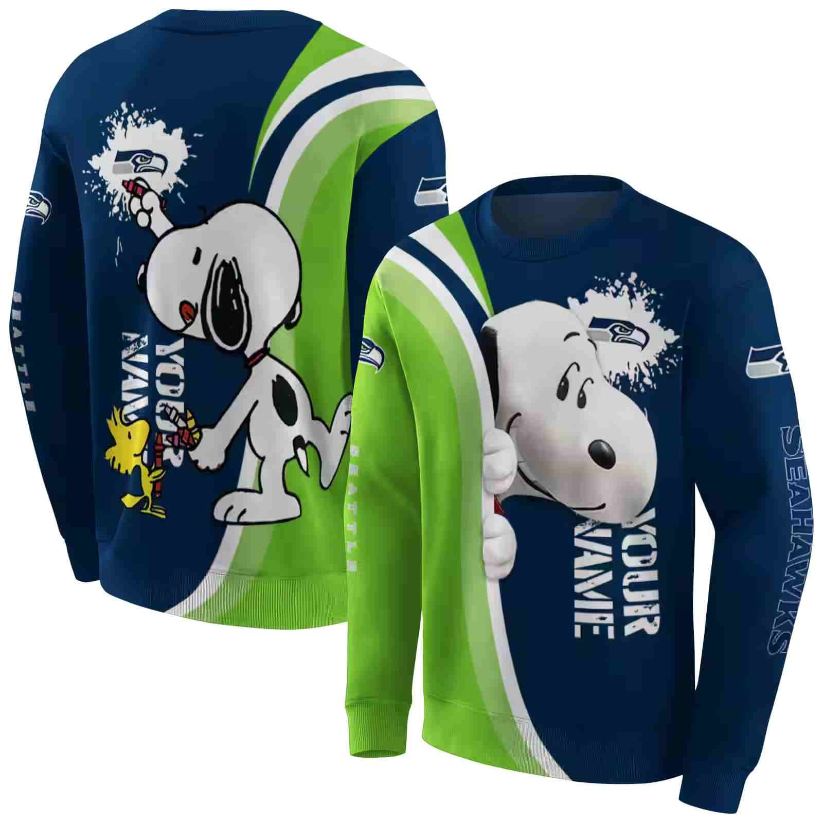 custom seattle seahawks peeking snoopy blue hoodie premium grade