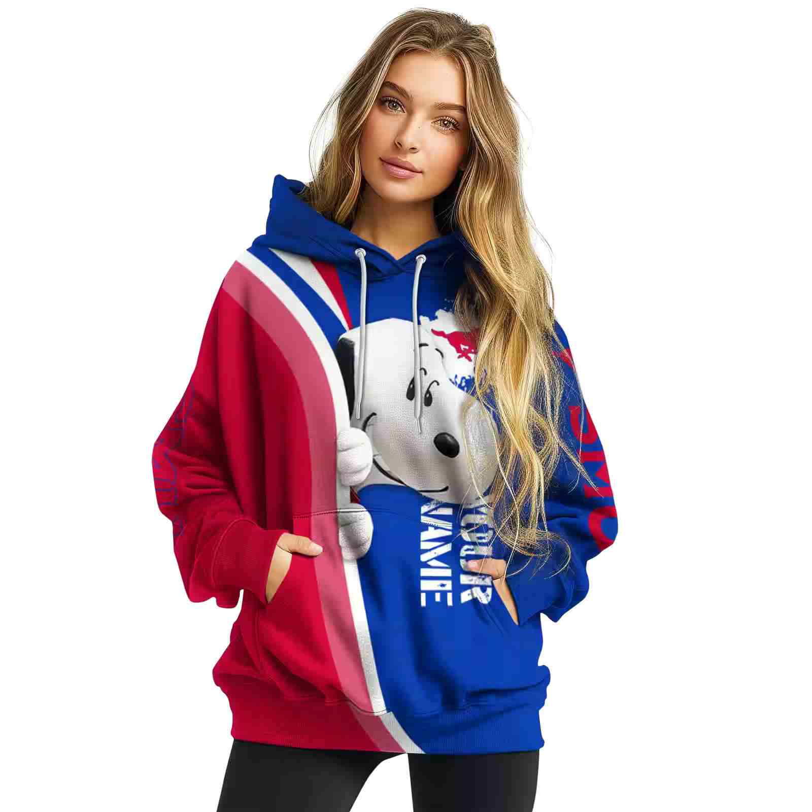 custom smu mustangs peeking snoopy blue hoodie high quality