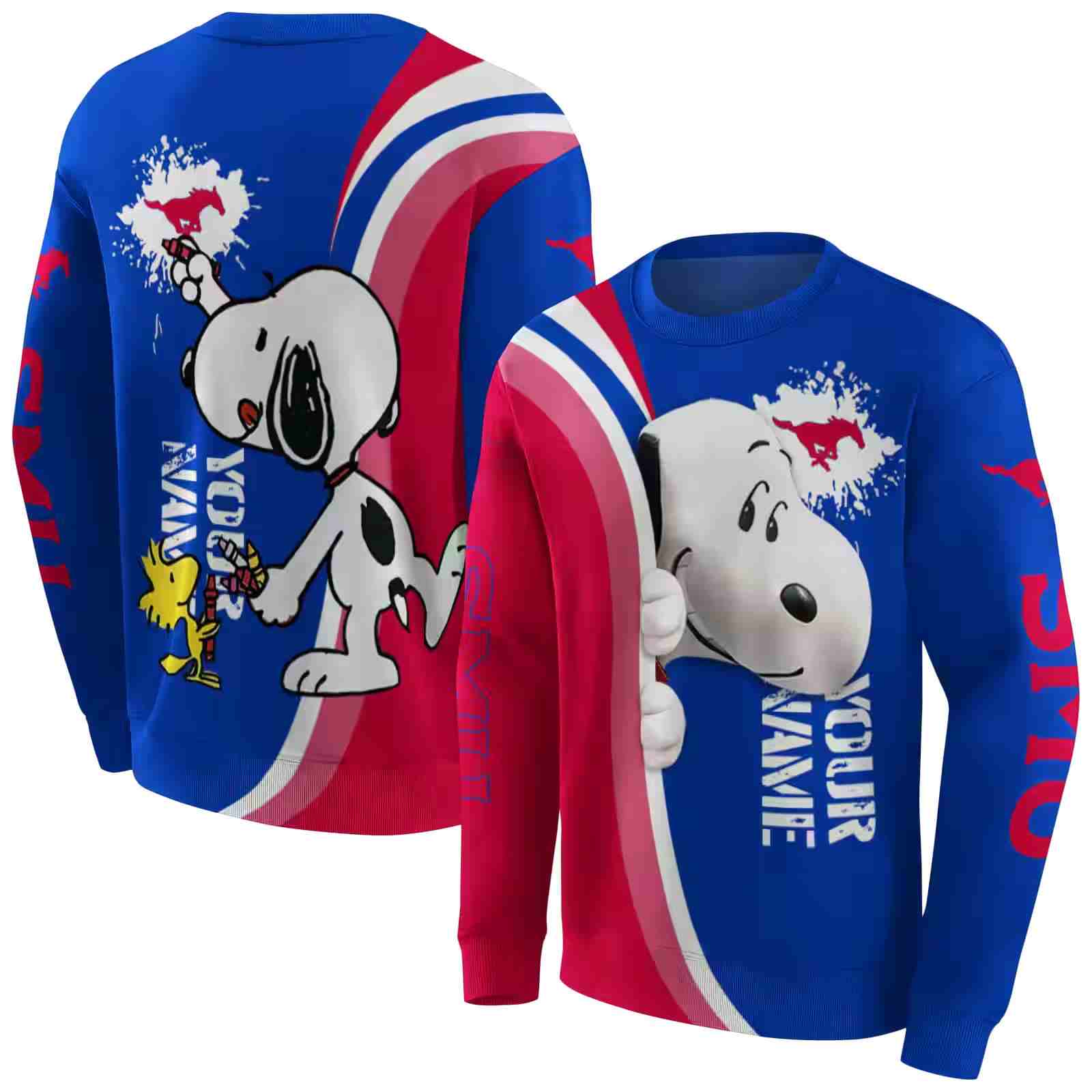 custom smu mustangs peeking snoopy blue hoodie premium grade