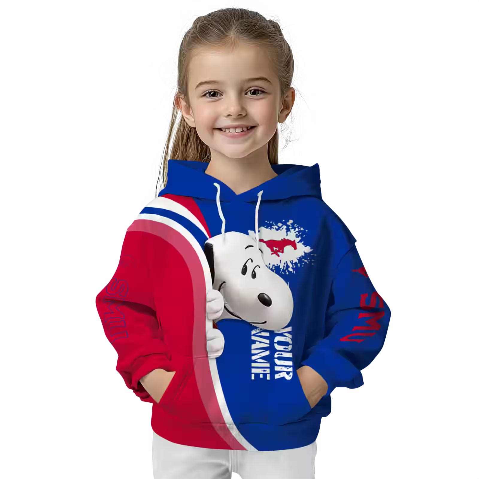 custom smu mustangs peeking snoopy blue hoodie top rated