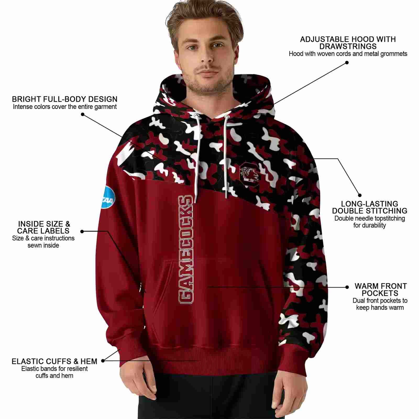 custom south carolina gamecocks camo pattern garnet hoodie latest model