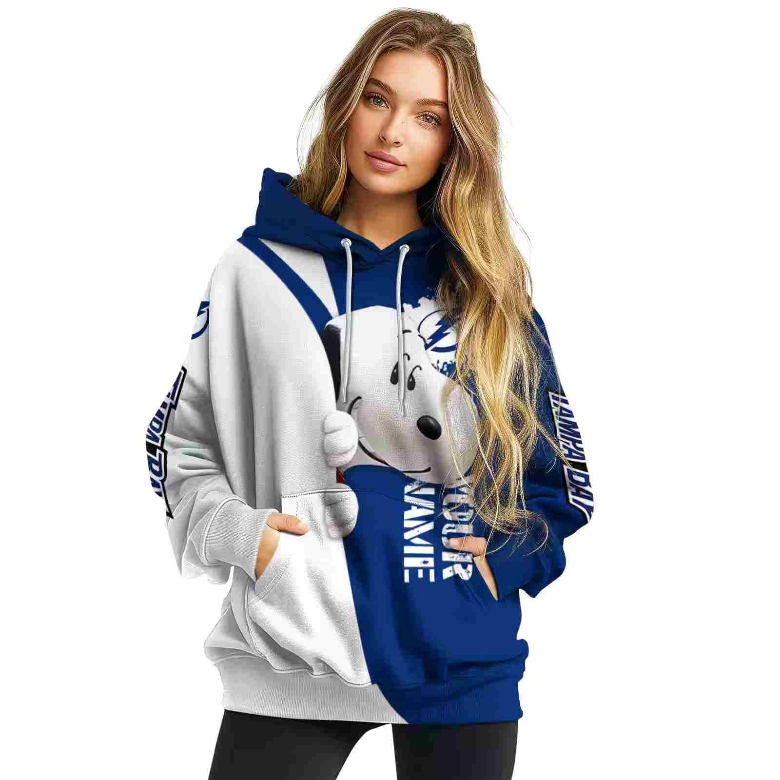 custom tampa bay lightning peeking snoopy blue hoodie high quality