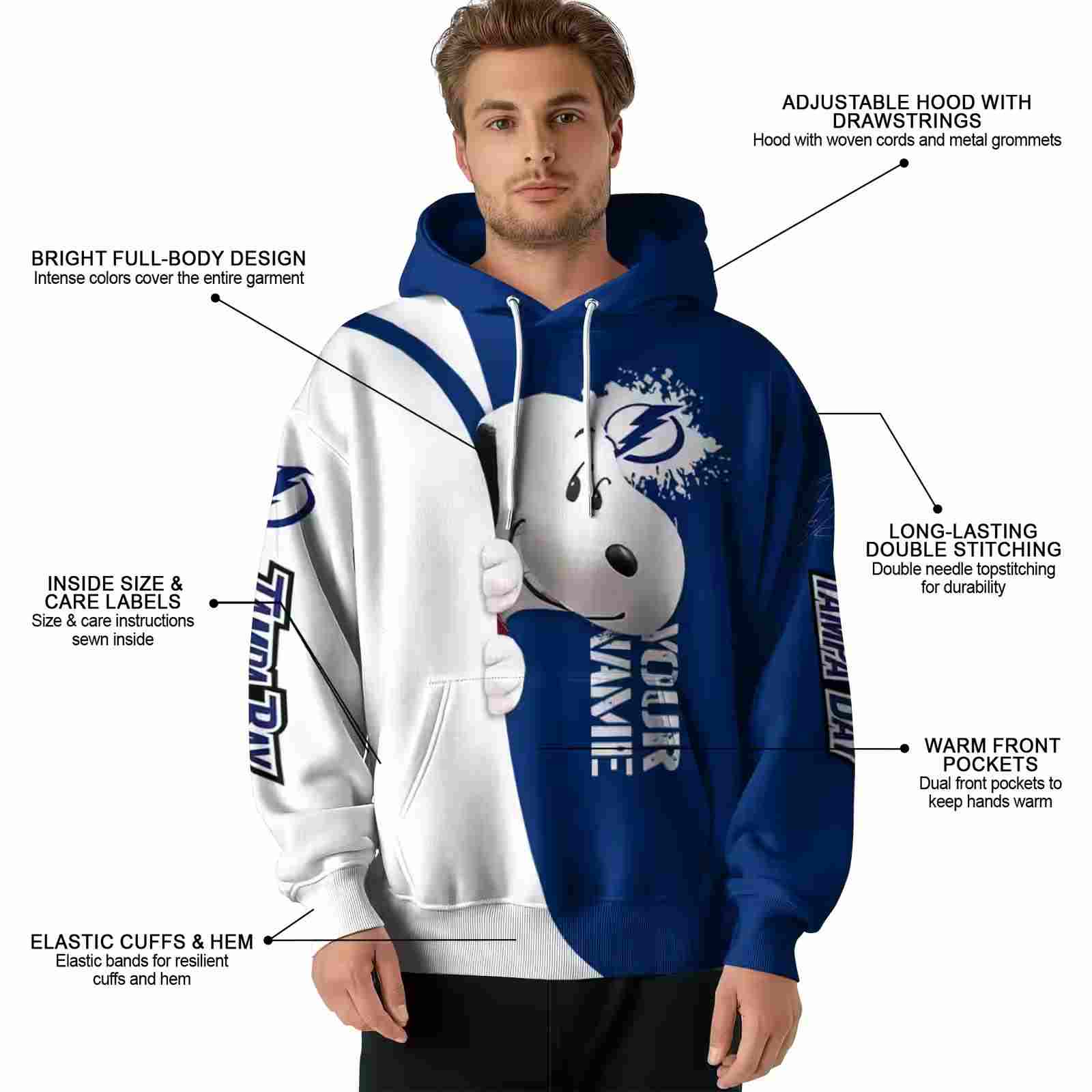 custom tampa bay lightning peeking snoopy blue hoodie latest model