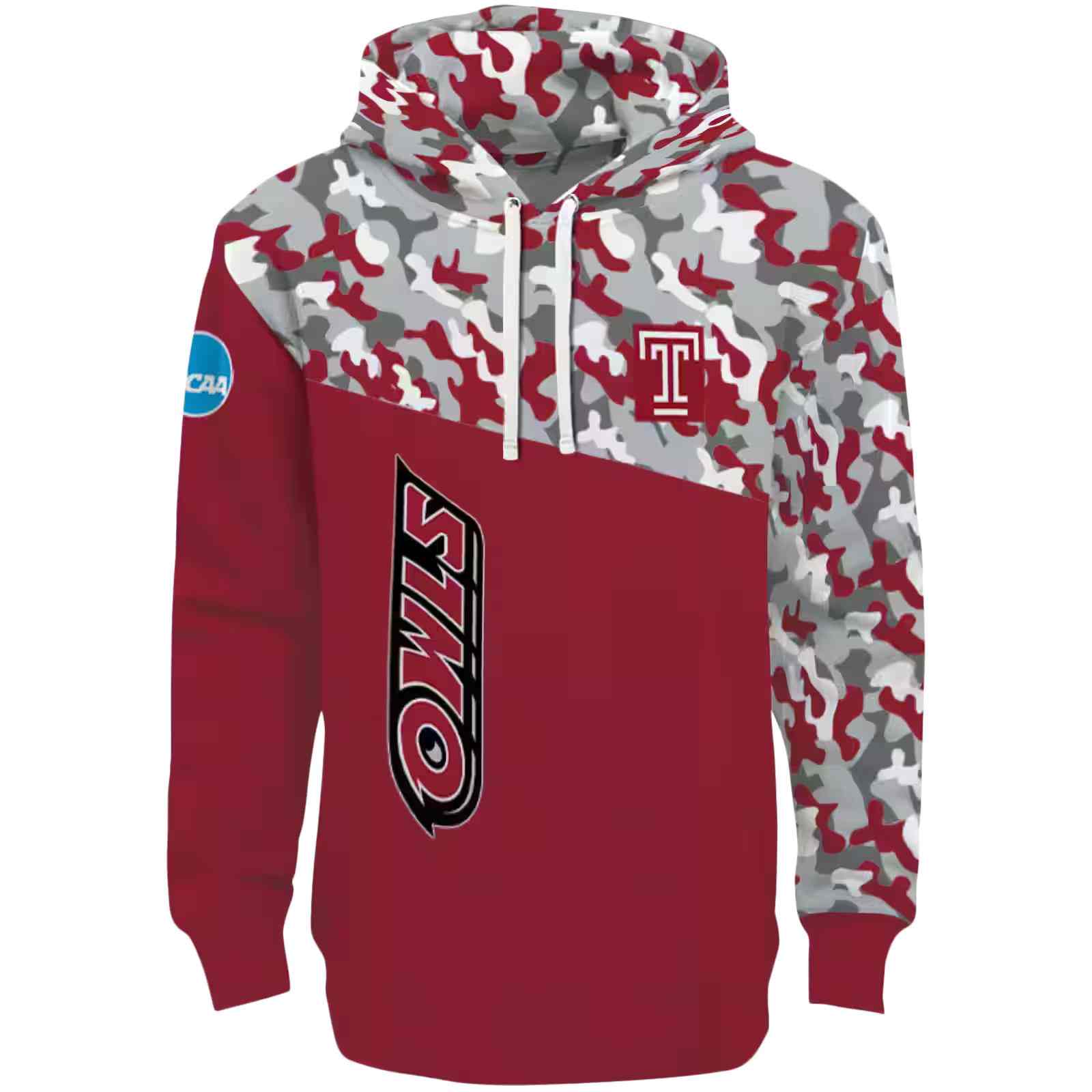 Custom Temple Owls Camo Pattern Red Hoodie