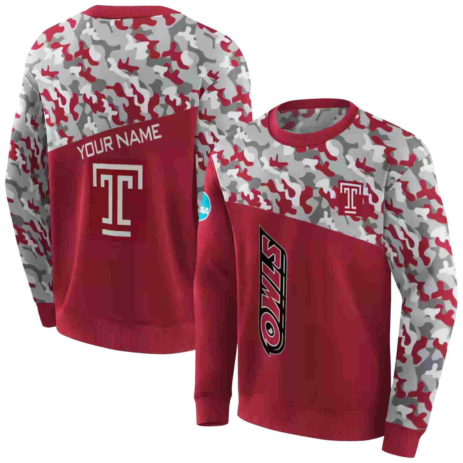 custom temple owls camo pattern red hoodie premium grade