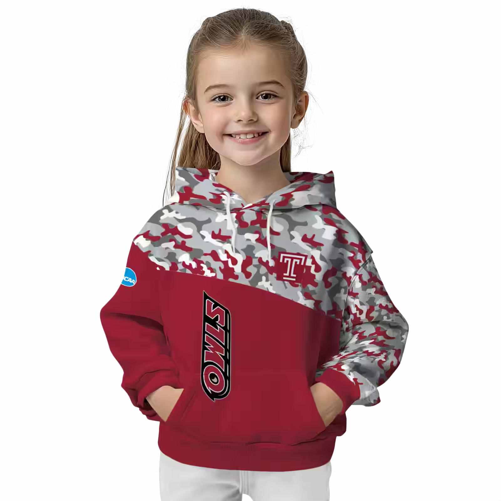 custom temple owls camo pattern red hoodie top rated