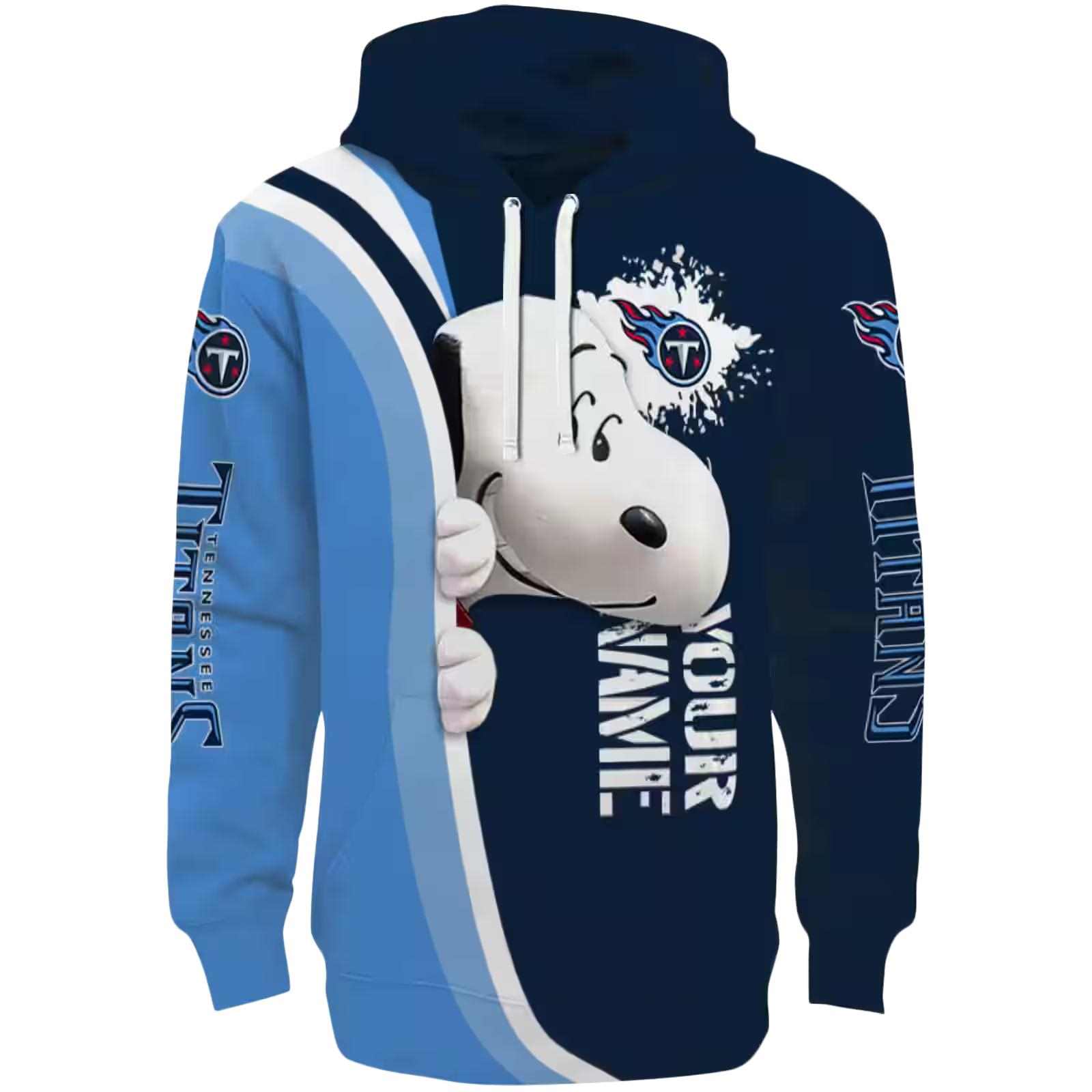 Custom Tennessee Titans Peeking Snoopy Navy Hoodie