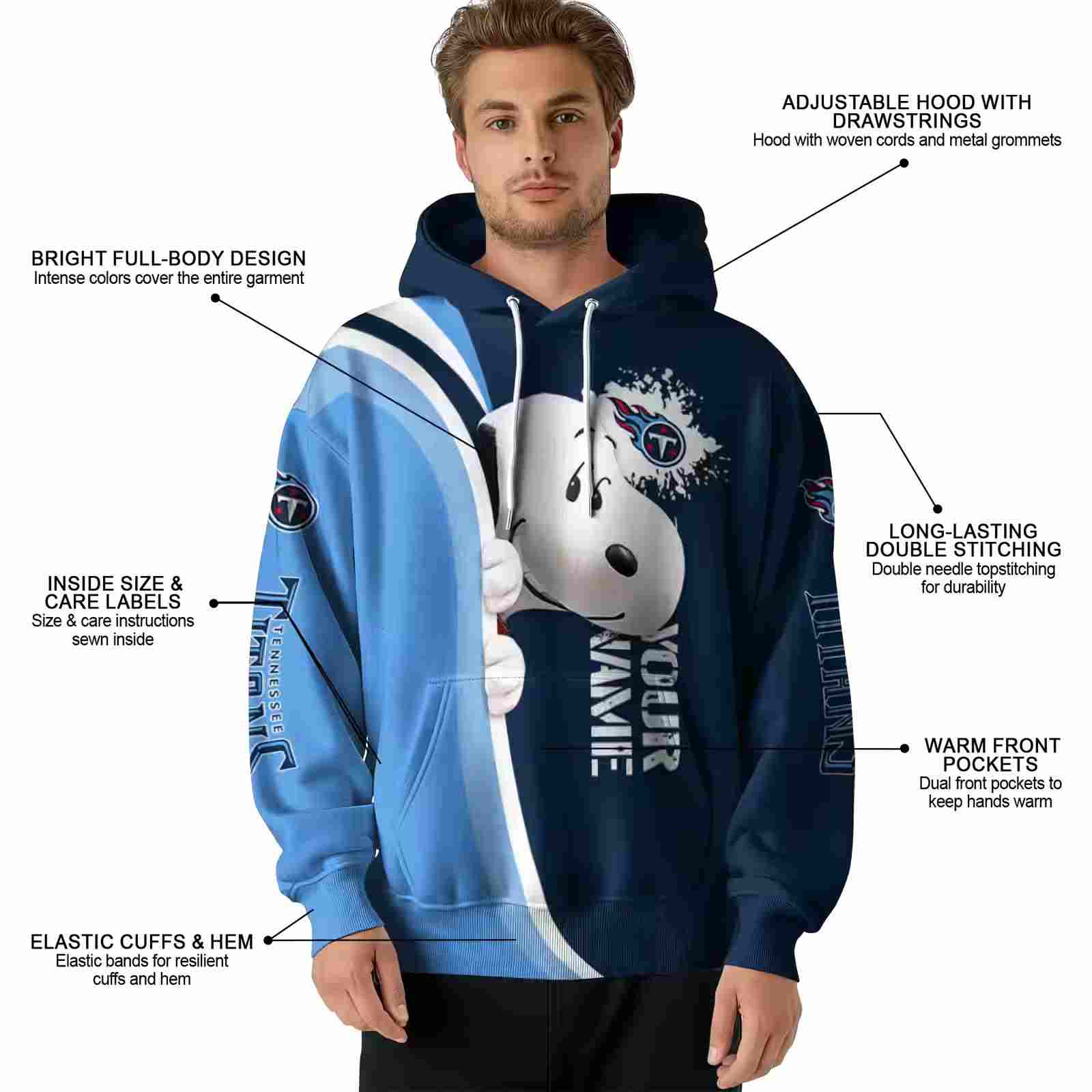 custom tennessee titans peeking snoopy navy hoodie latest model