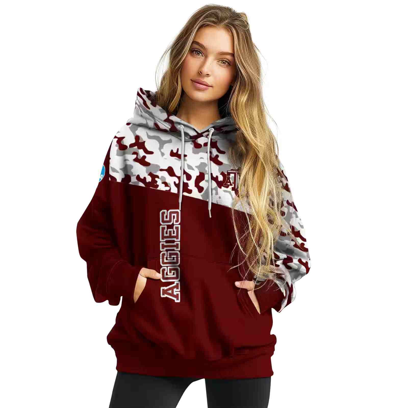 custom texas am aggies camo pattern maroon hoodie high quality