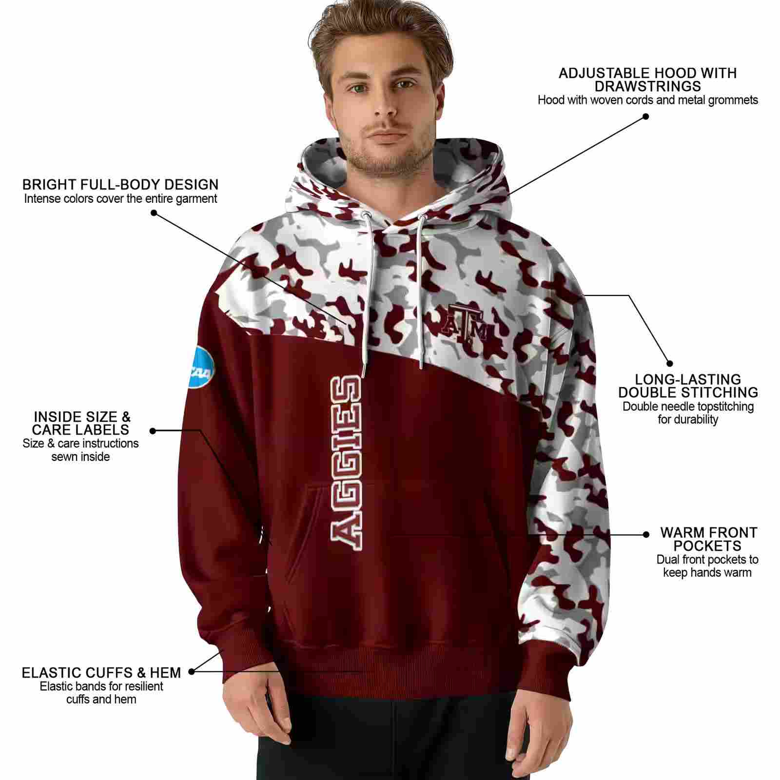 custom texas am aggies camo pattern maroon hoodie latest model