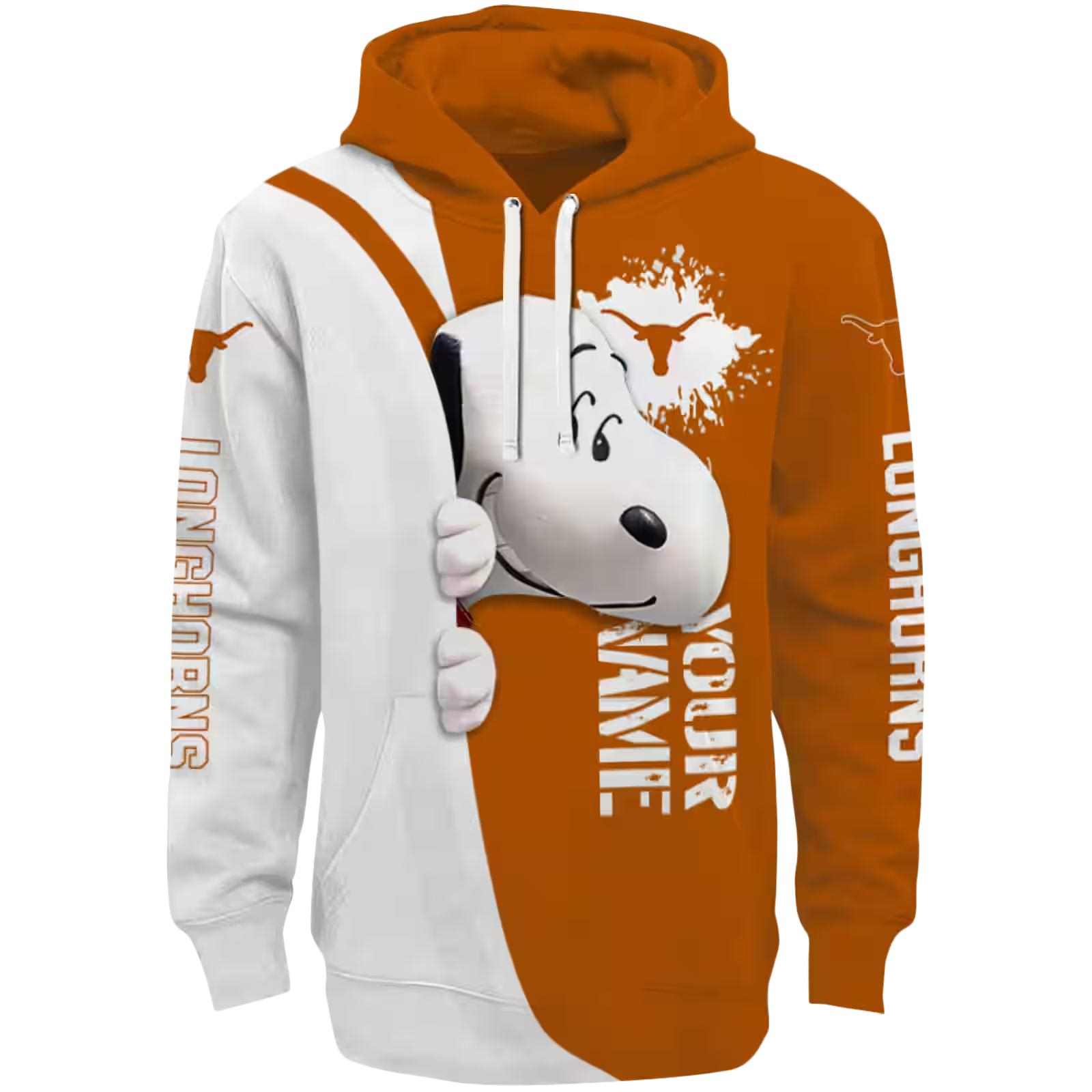 Custom Texas Longhorns Peeking Snoopy Orange Hoodie