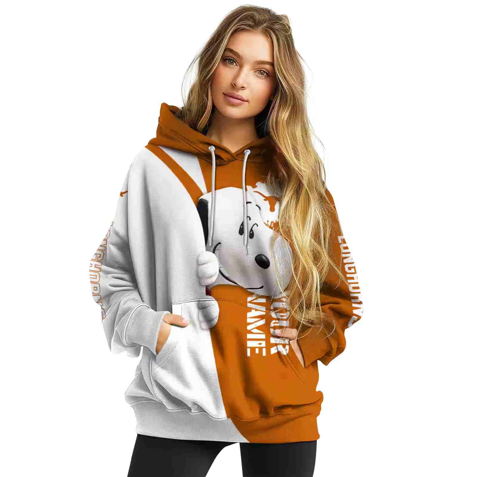 custom texas longhorns peeking snoopy orange hoodie high quality