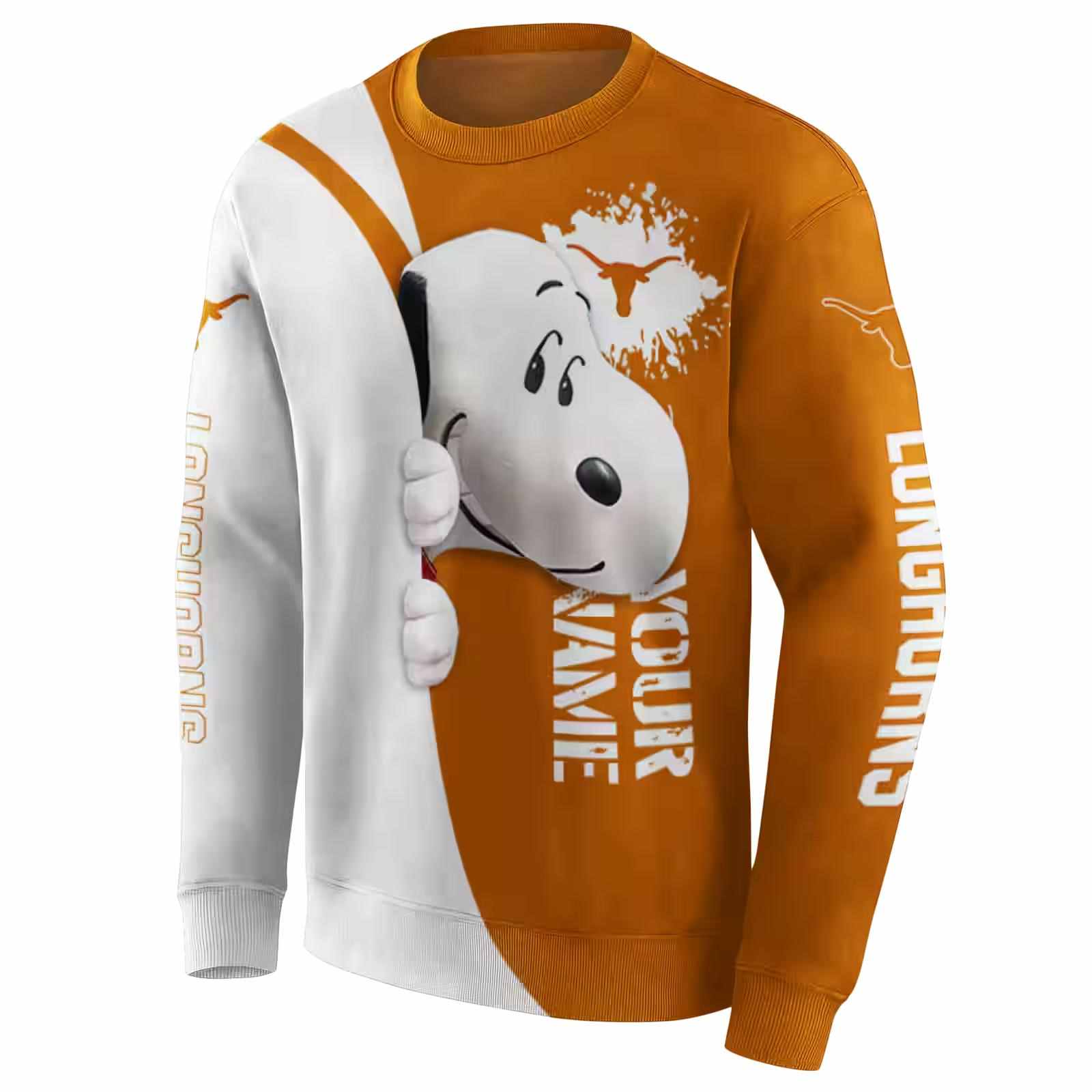 custom texas longhorns peeking snoopy orange hoodie new arrival