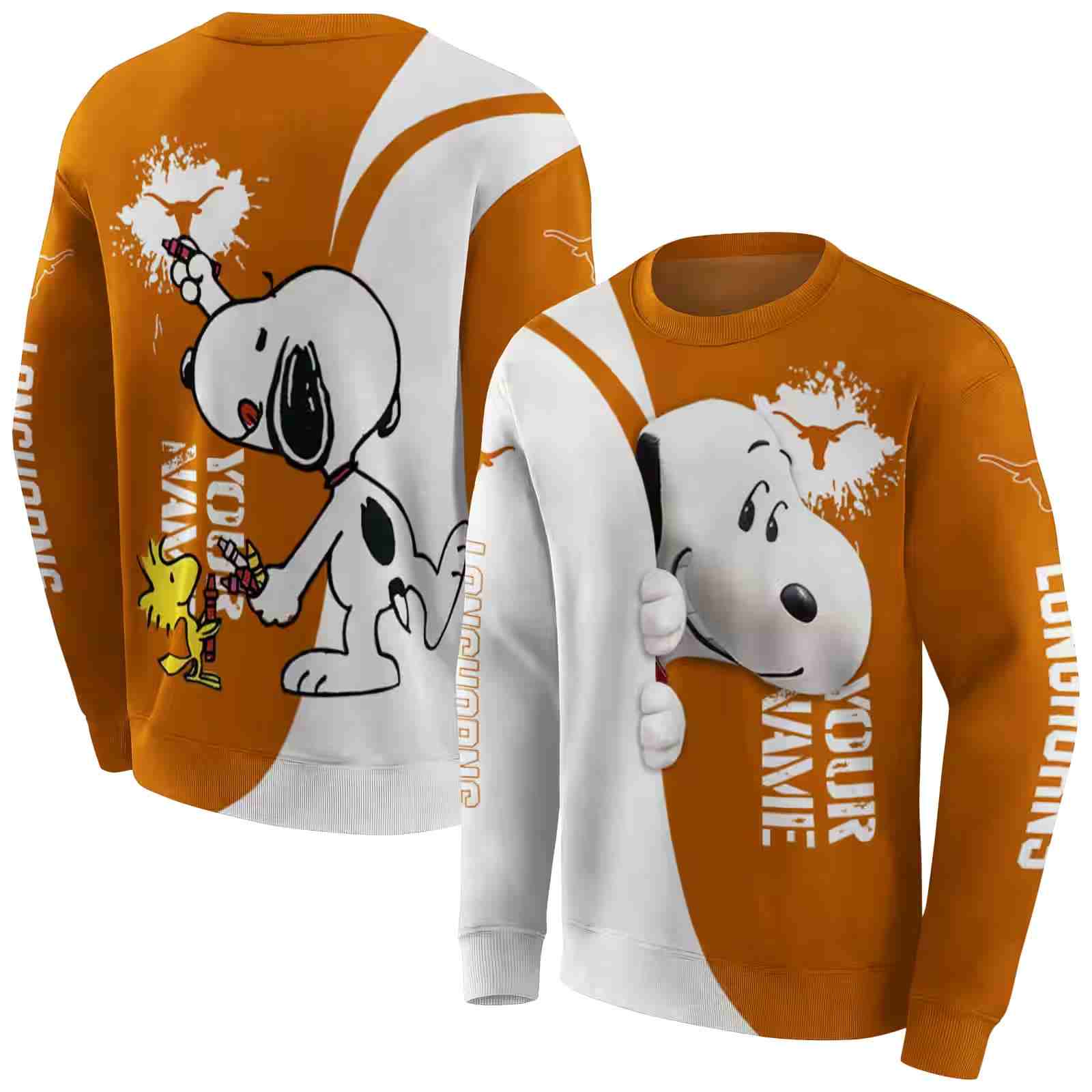 custom texas longhorns peeking snoopy orange hoodie premium grade