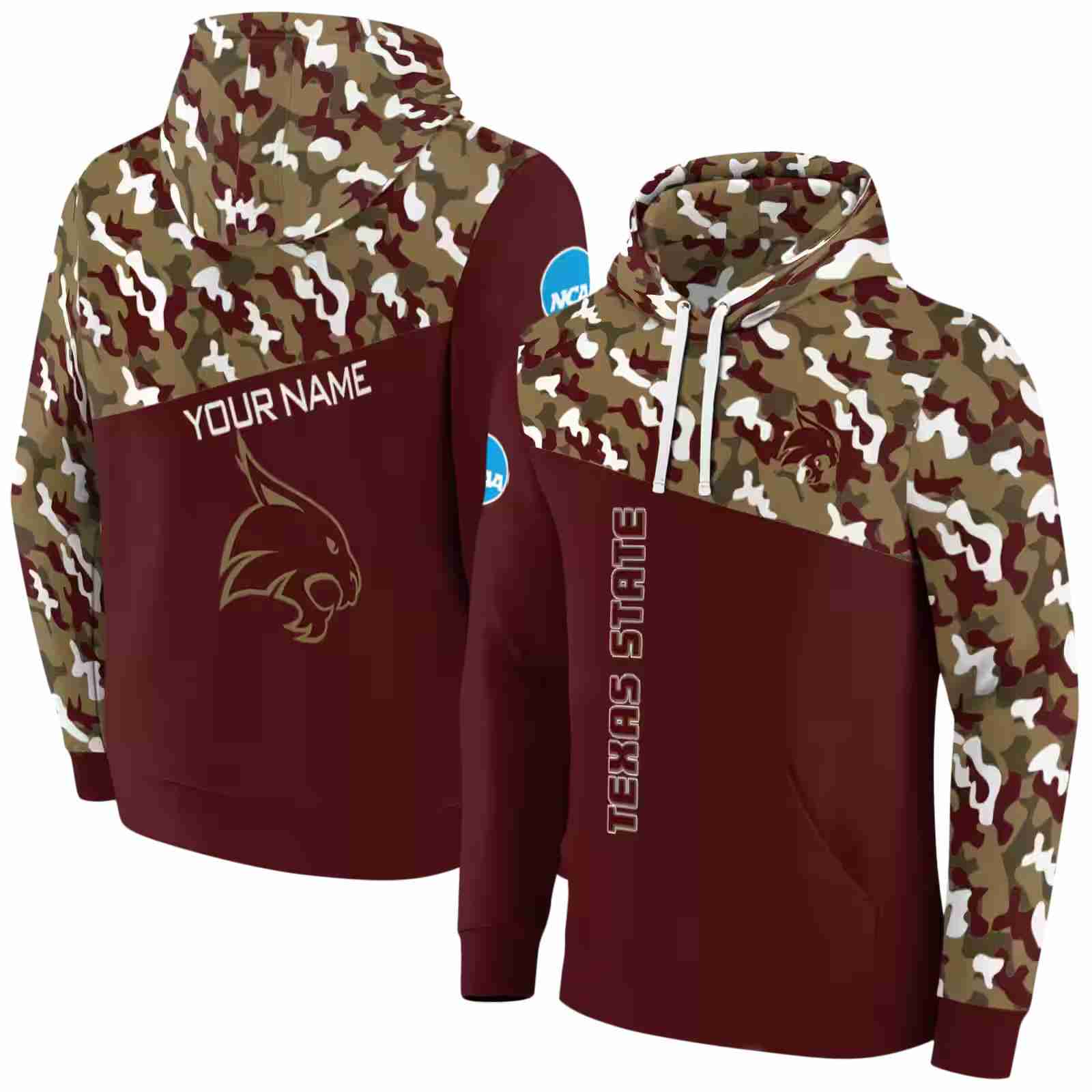 custom texas state bobcats camo pattern maroon hoodie fashion forward