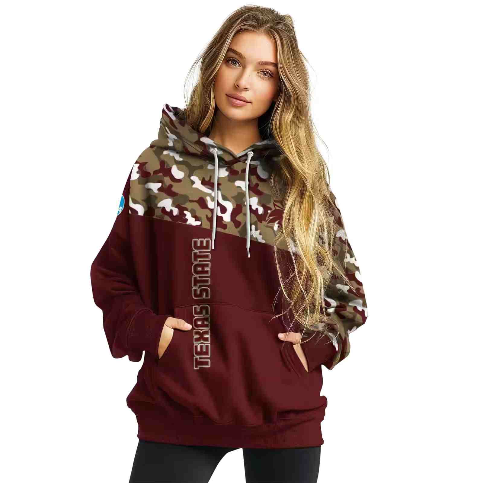 custom texas state bobcats camo pattern maroon hoodie high quality