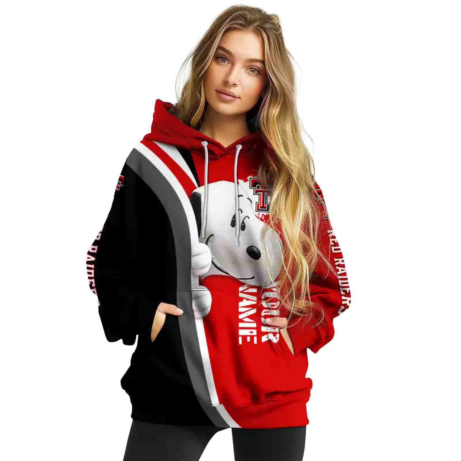 custom texas tech red raiders peeking snoopy red hoodie high quality