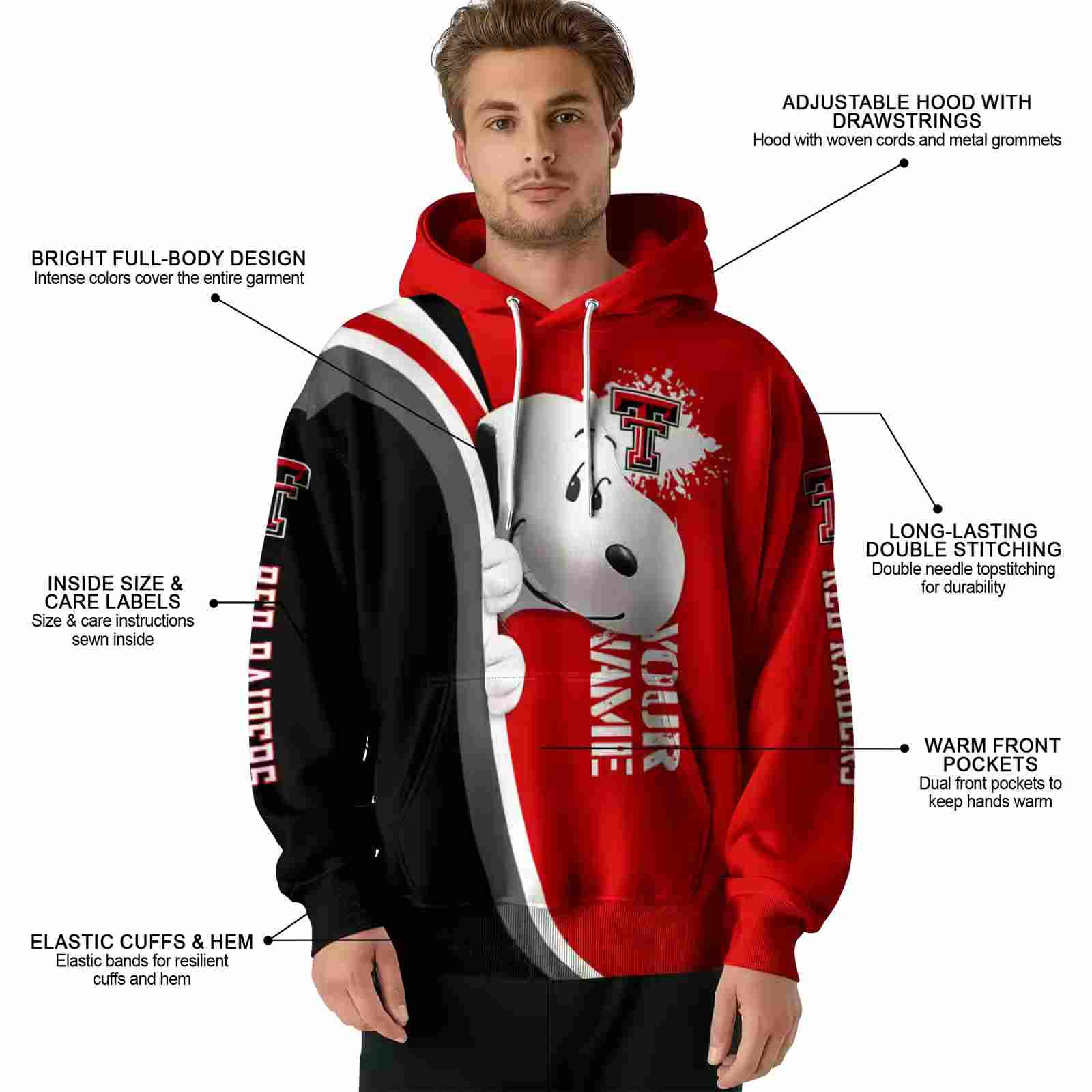 custom texas tech red raiders peeking snoopy red hoodie latest model