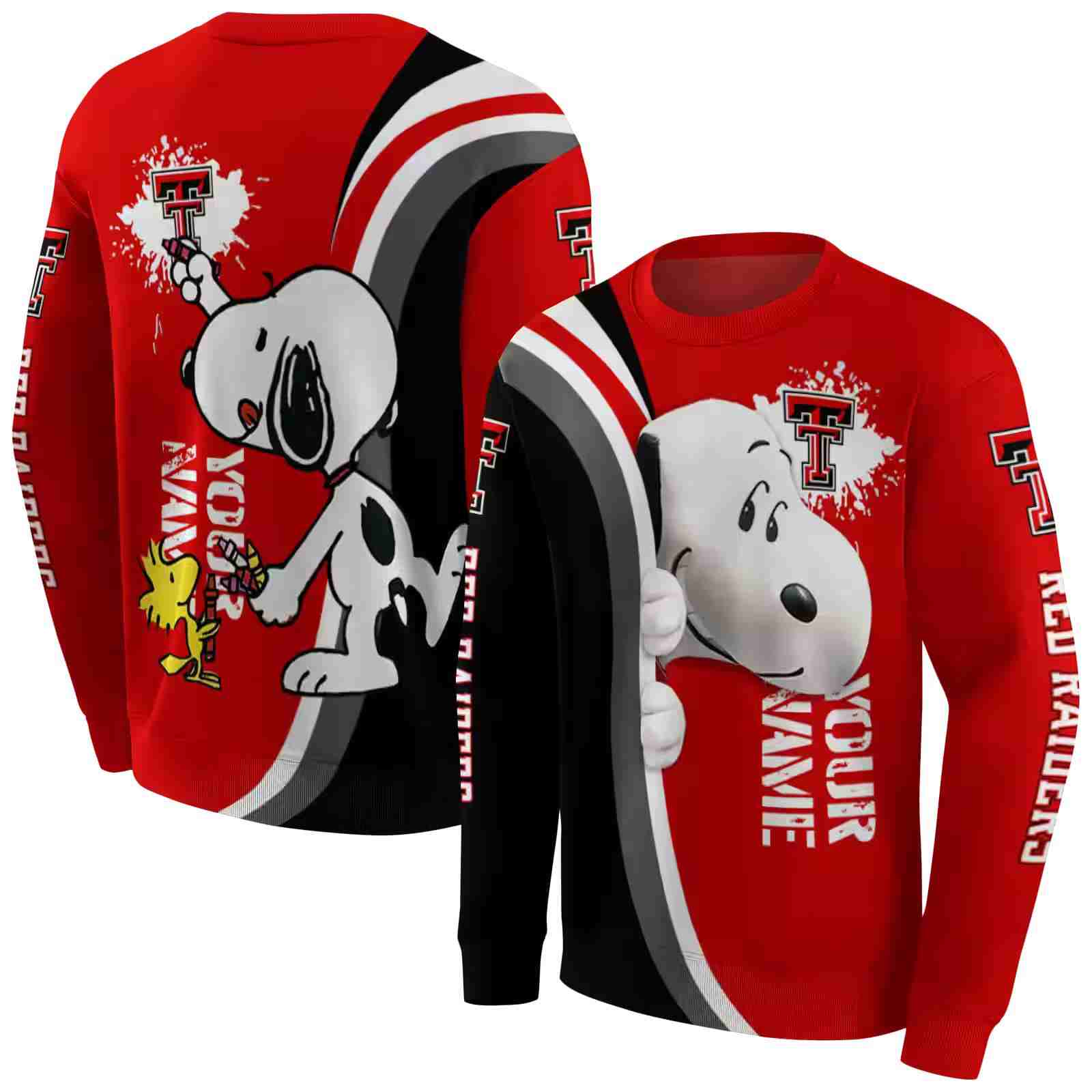 custom texas tech red raiders peeking snoopy red hoodie premium grade