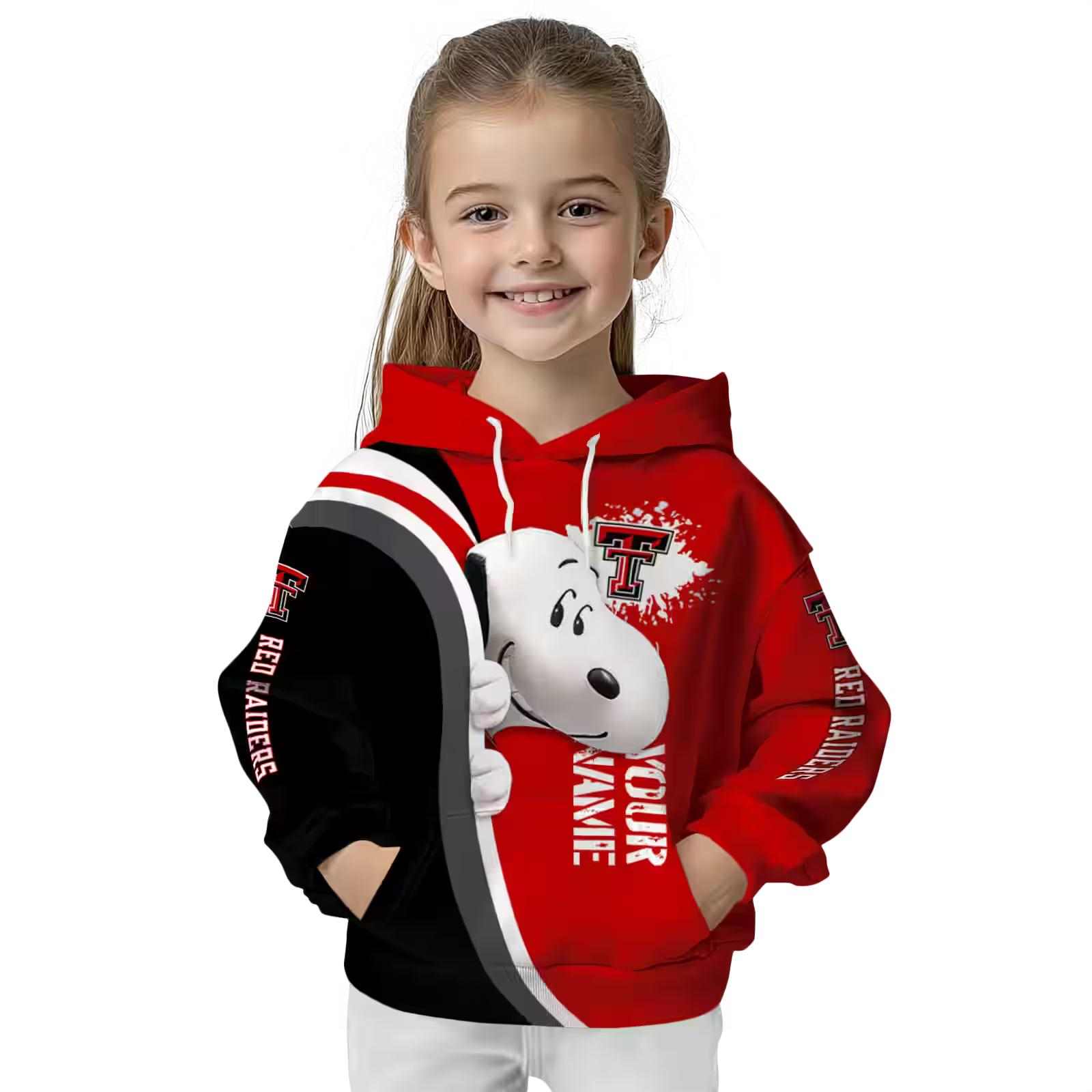 custom texas tech red raiders peeking snoopy red hoodie top rated