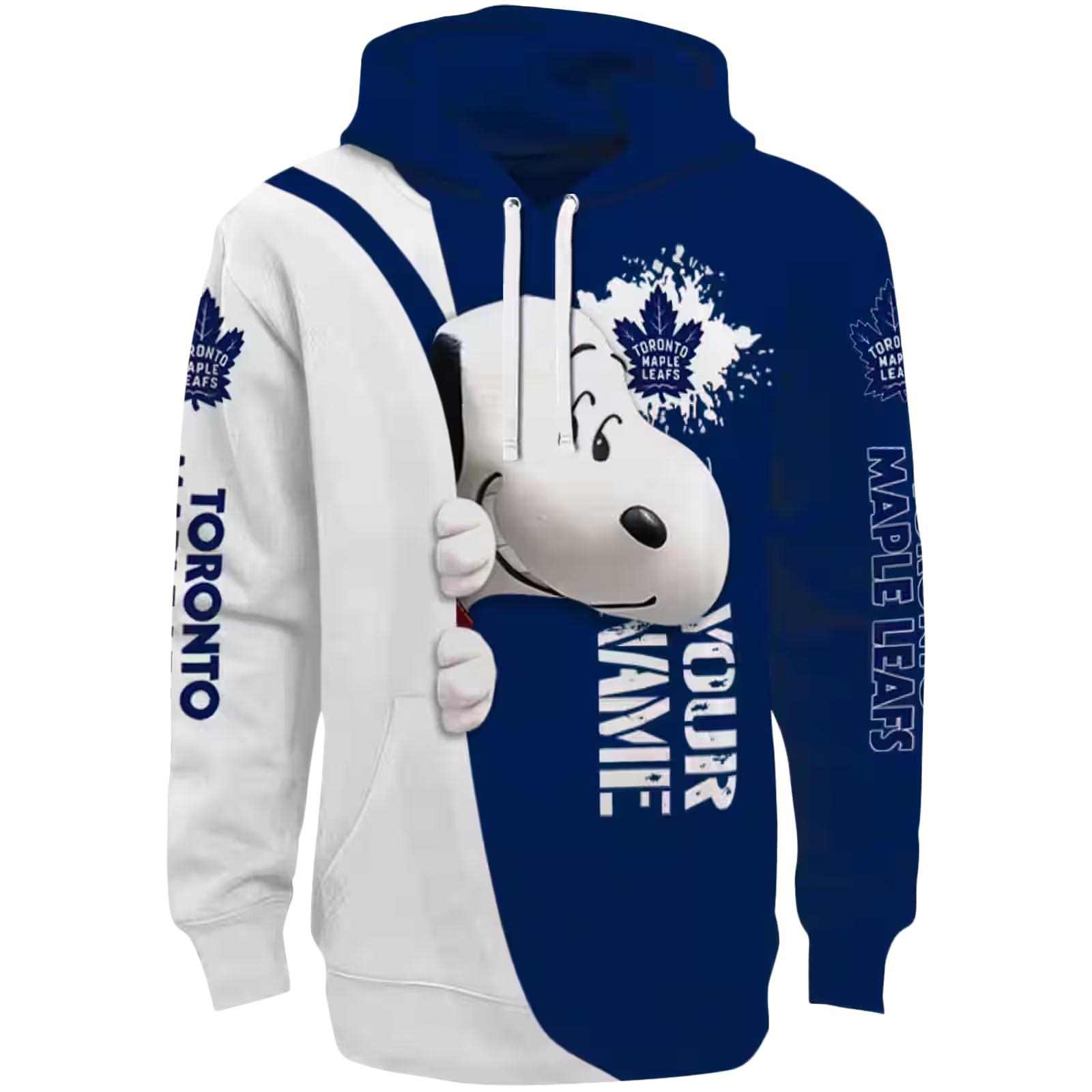 Custom Toronto Maple Leafs Peeking Snoopy Blue Hoodie