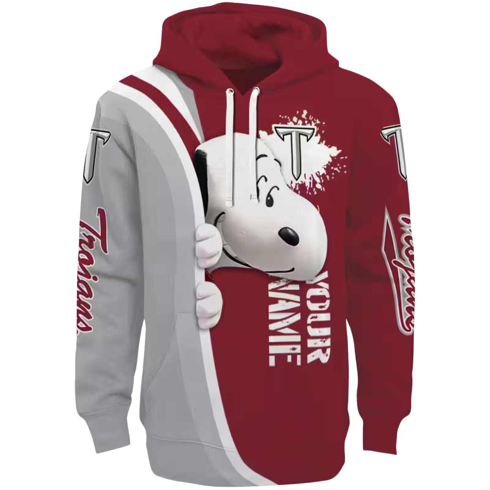 Custom Troy Trojans Peeking Snoopy Red Hoodie