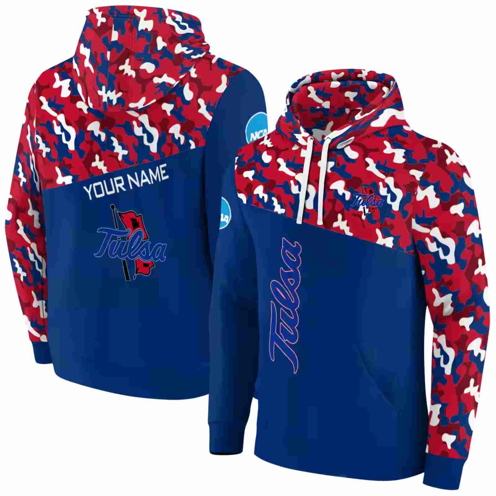 custom tulsa golden hurricane camo pattern blue hoodie fashion forward