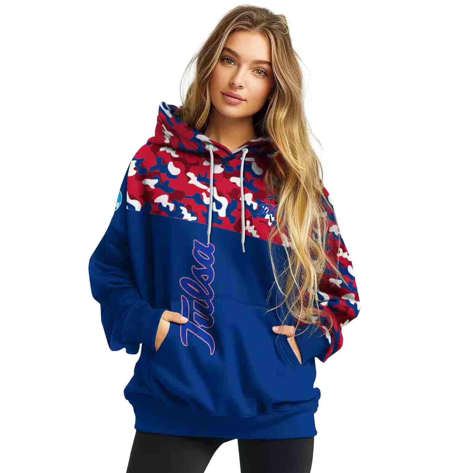 custom tulsa golden hurricane camo pattern blue hoodie high quality