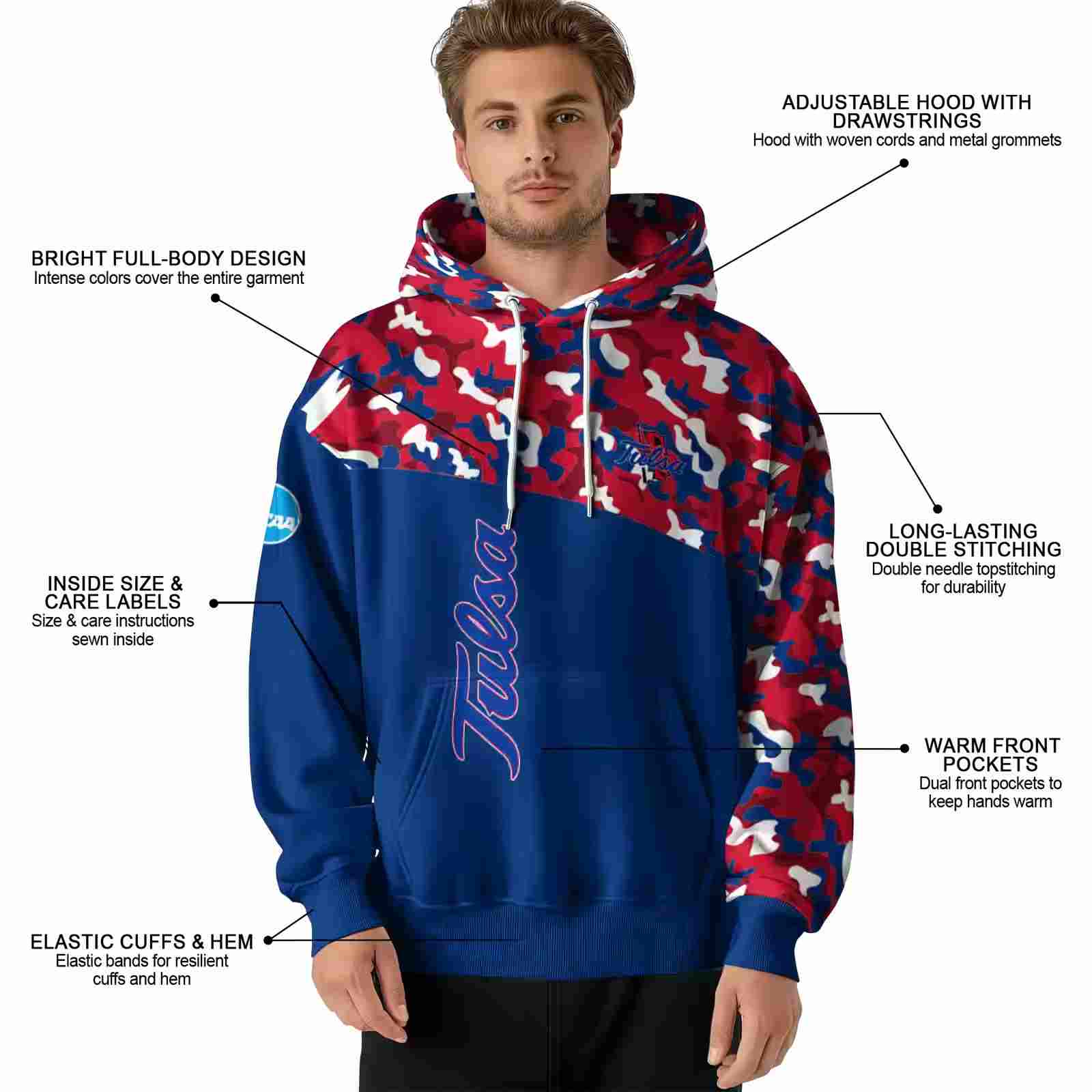 custom tulsa golden hurricane camo pattern blue hoodie latest model